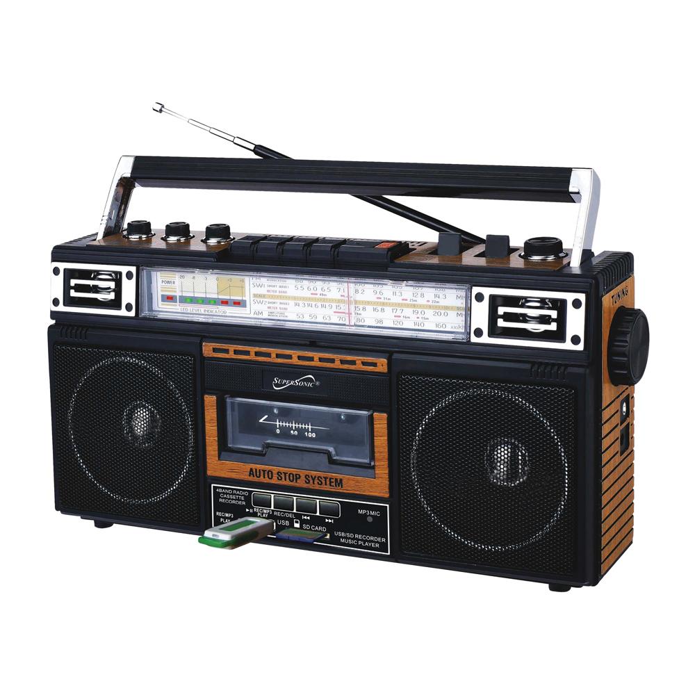 Supersonic 4 Band Radio & Cassette Player + Cassette To Mp3 Converter & Bluetooth (SC-3201BT) by Jupiter Gear Home