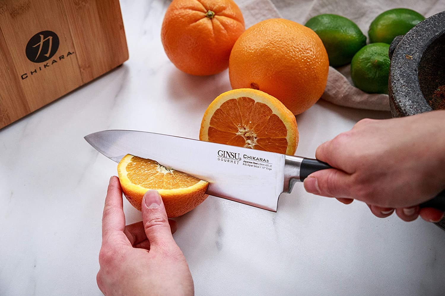 Ginsu Gourmet Chikara Series Forged 420J Japanese Stainless Steel 8-Piece Knife Set with Finished Hardwood Block by Jupiter Gear Home