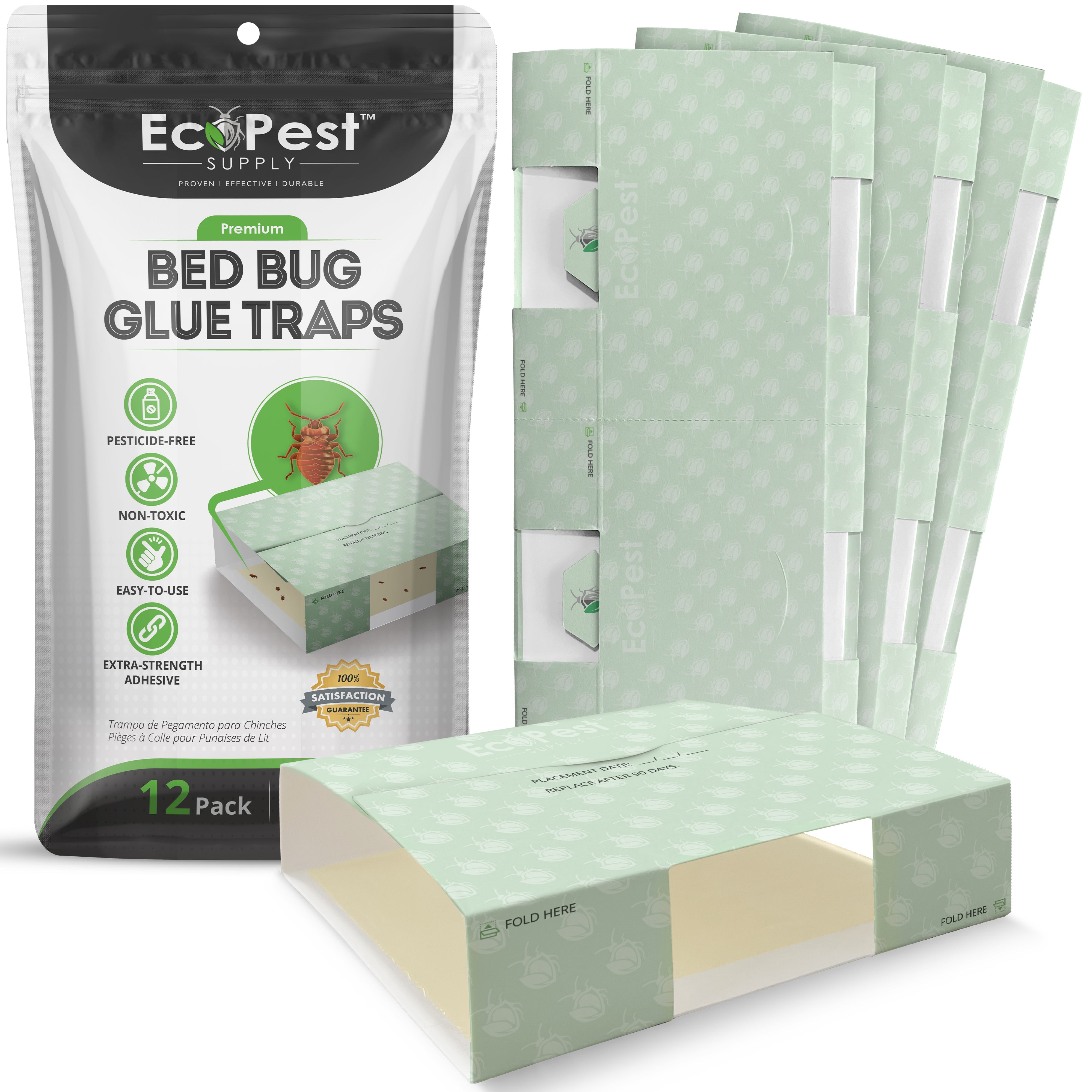 Bed Bug Glue Traps – 12 Pack | Sticky Indoor Pest Control Trap for Bed Bugs by EcoPest Supply