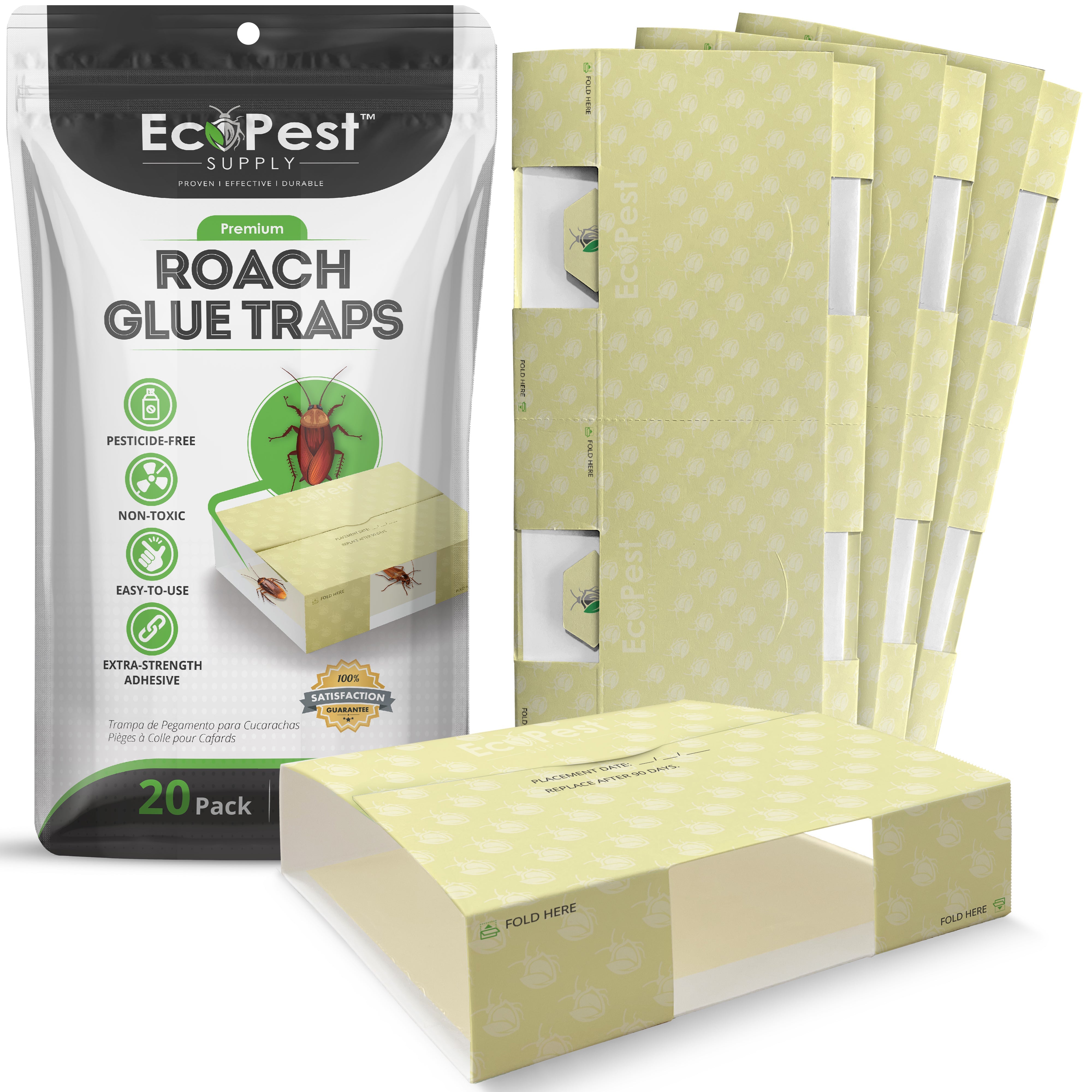 Roach Glue Traps – 20 Pack | Sticky Indoor Pest Control Trap for Cockroaches by EcoPest Supply