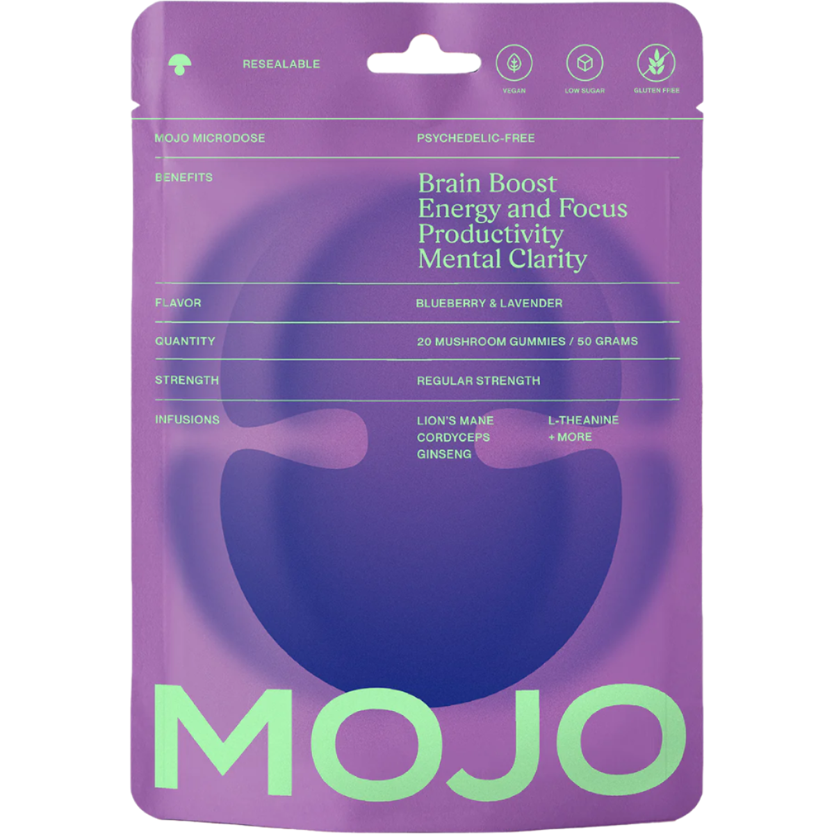Brain Boost Gummies - Blueberry Lavender by Mojo | Mushroom Dosed Gummies
