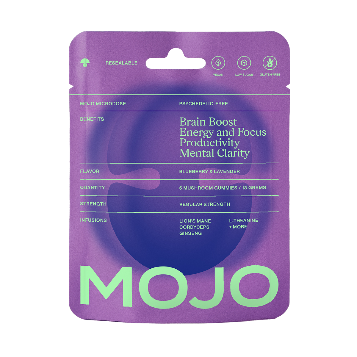 Brain Boost Gummies - Blueberry Lavender by Mojo | Mushroom Dosed Gummies
