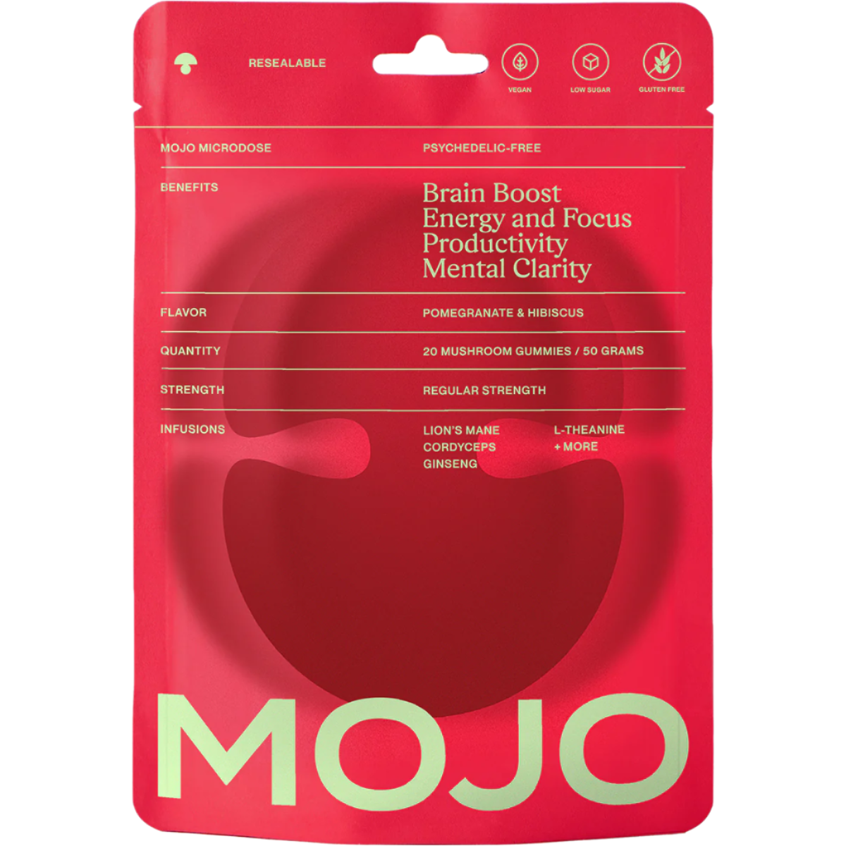 Brain Boost Gummies - Pomegranate Hibiscus by Mojo | Mushroom Dosed Gummies