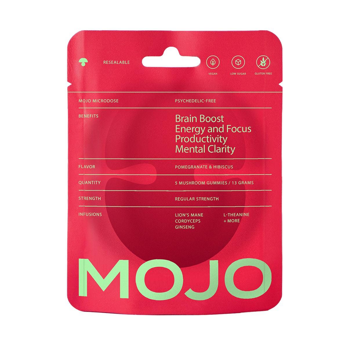Brain Boost Gummies - Pomegranate Hibiscus by Mojo | Mushroom Dosed Gummies