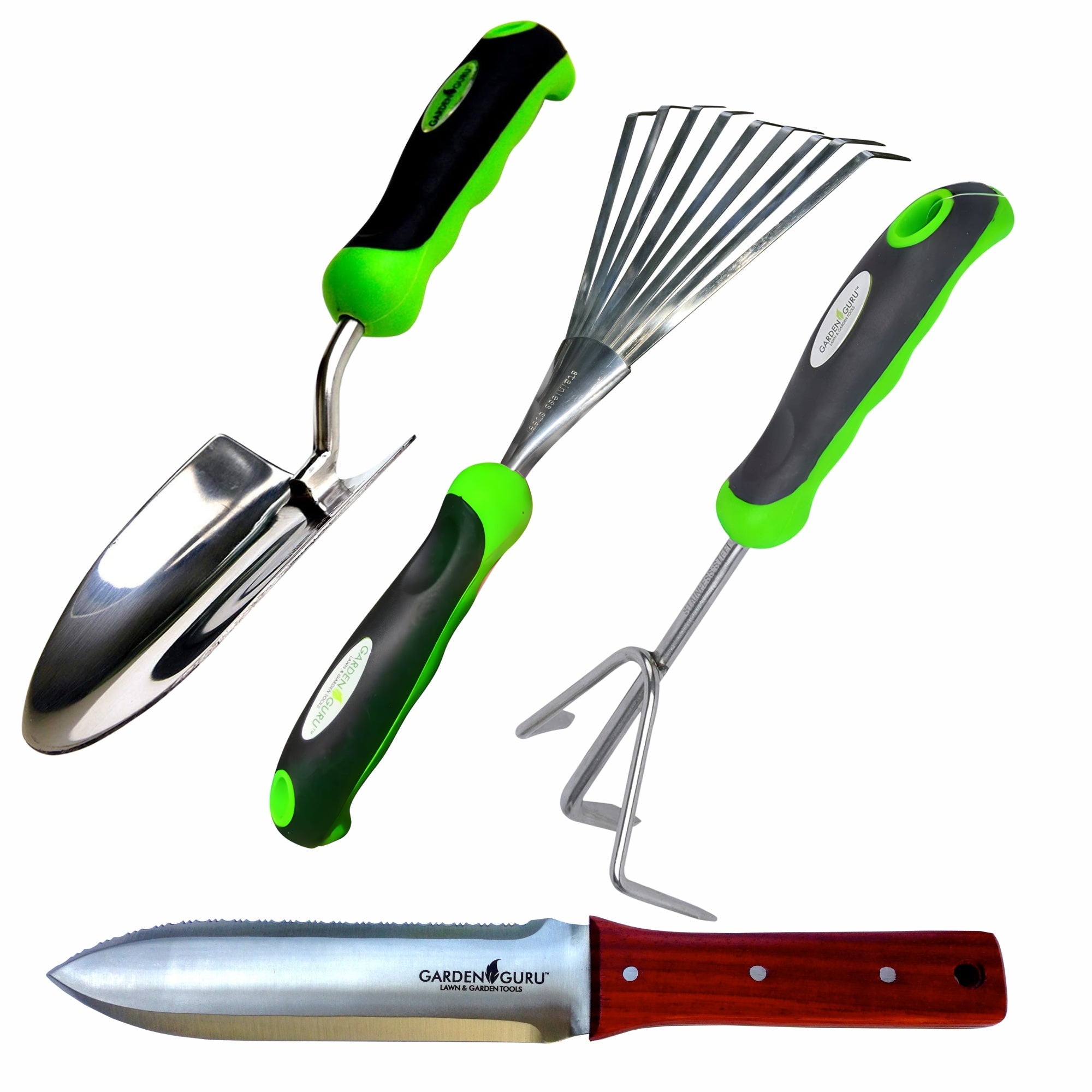 4pc Garden Tool Set – Trowel, Cultivator, Hand Rake & Hori Hori Knife