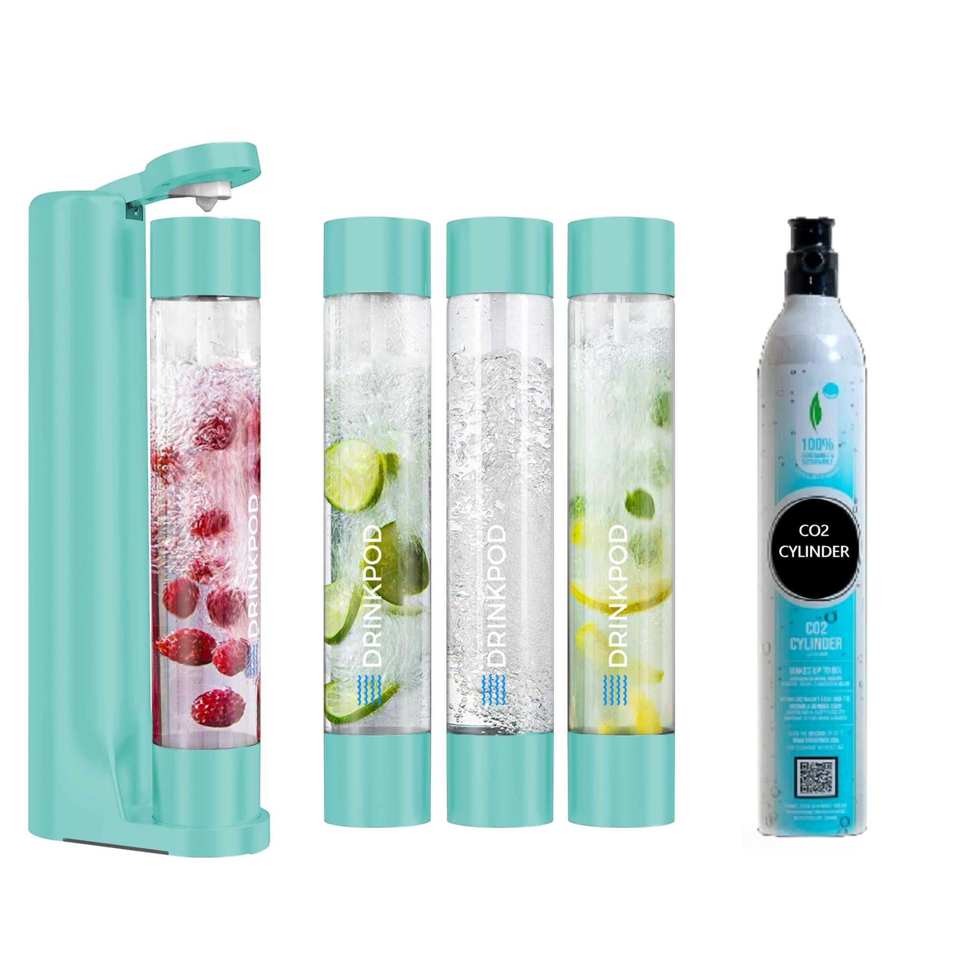 FIZZPod Soda Machine + 1 CO₂ Cylinder - Make Homemade Sparkling Water, Juice, Tea and Cocktail Drinks with Fruits & Candy by Drinkpod