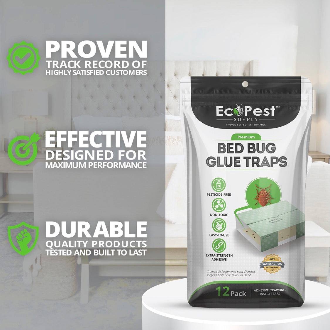 Bed Bug Glue Traps – 12 Pack | Sticky Indoor Pest Control Trap for Bed Bugs by EcoPest Supply