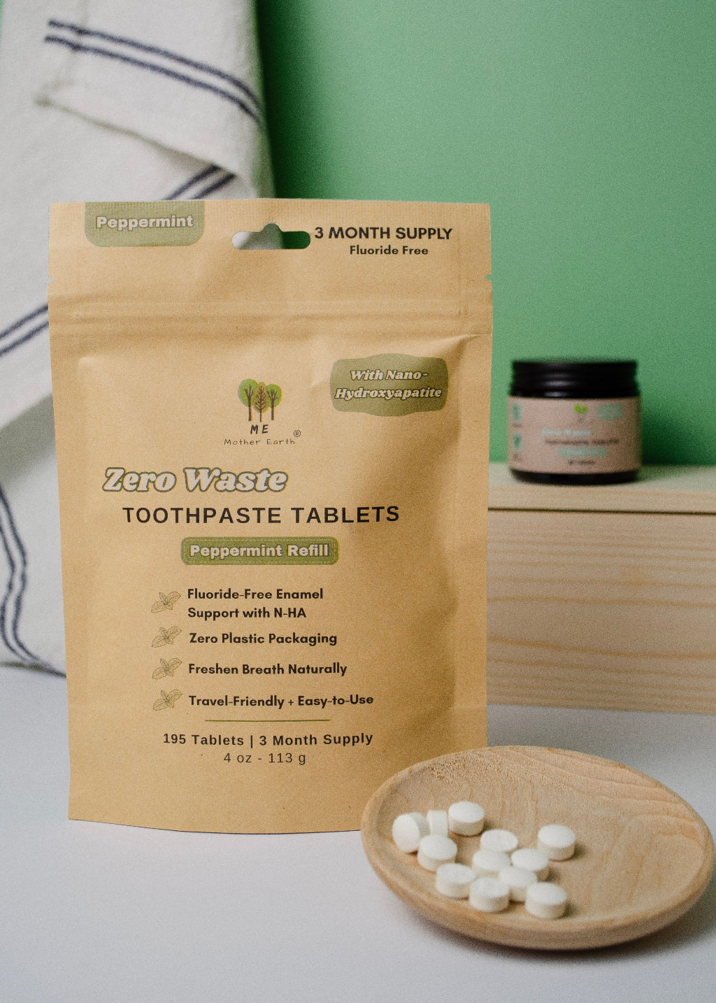 Fluoride-Free Zero Waste Toothpaste Tablets with Nano-Hydroxyapatite: 3 Month Refills