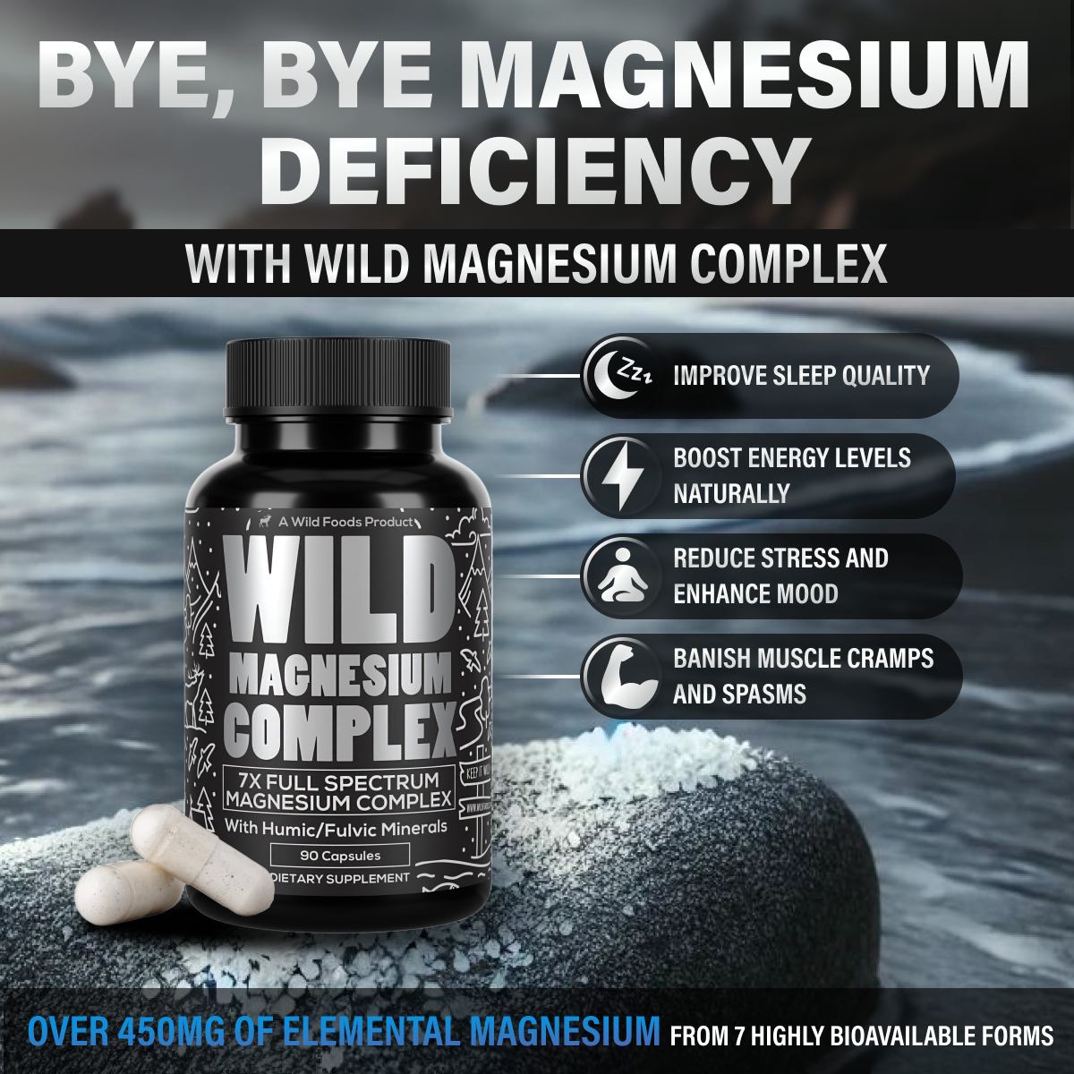 Wild Magnesium Complex - Chelated - 7x Forms - 450 mg of Elemental Magnesium by Wild Foods