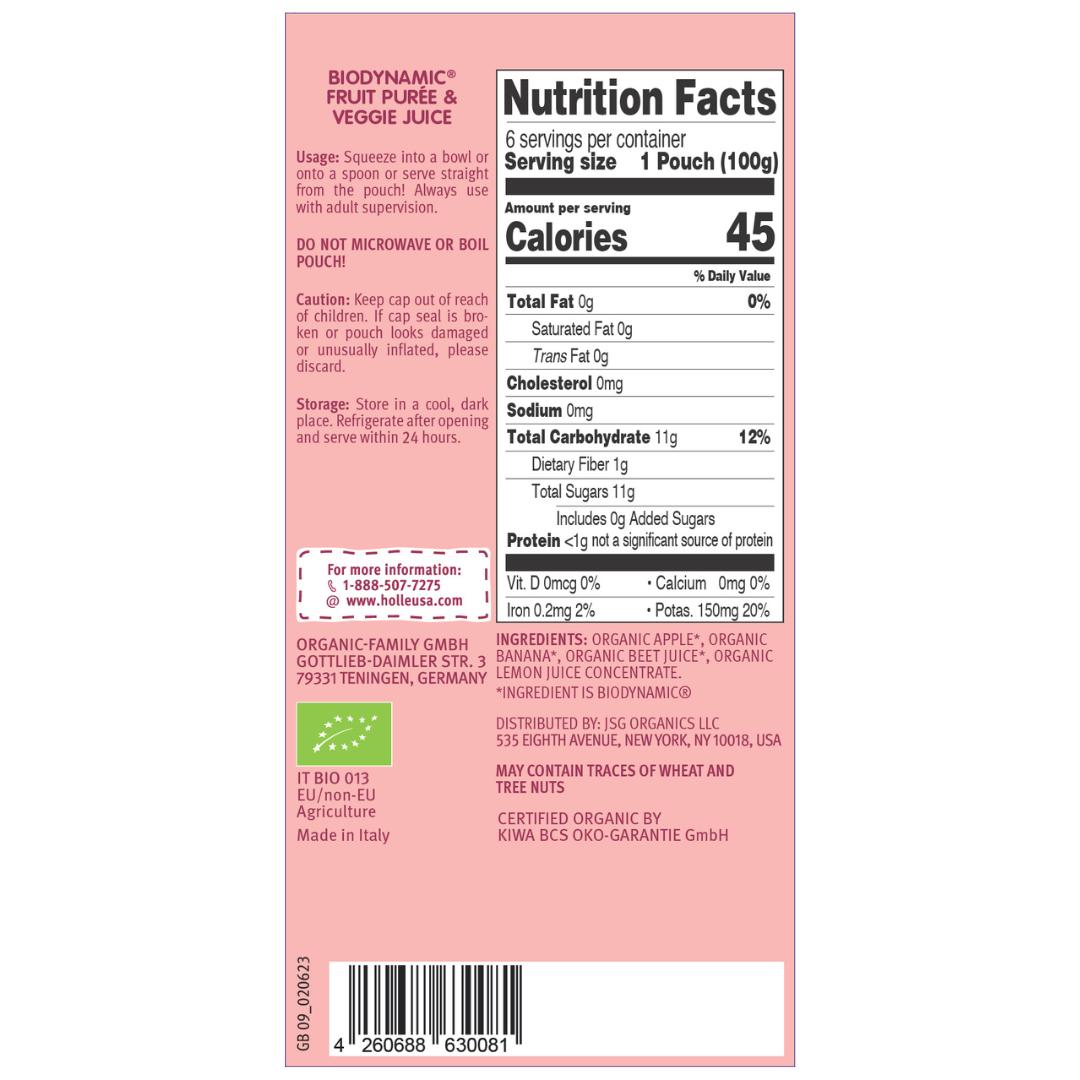 Holle Baby Food Pouches - Organic Fruit & Veggie Puree - Zebra Beet by Holle USA