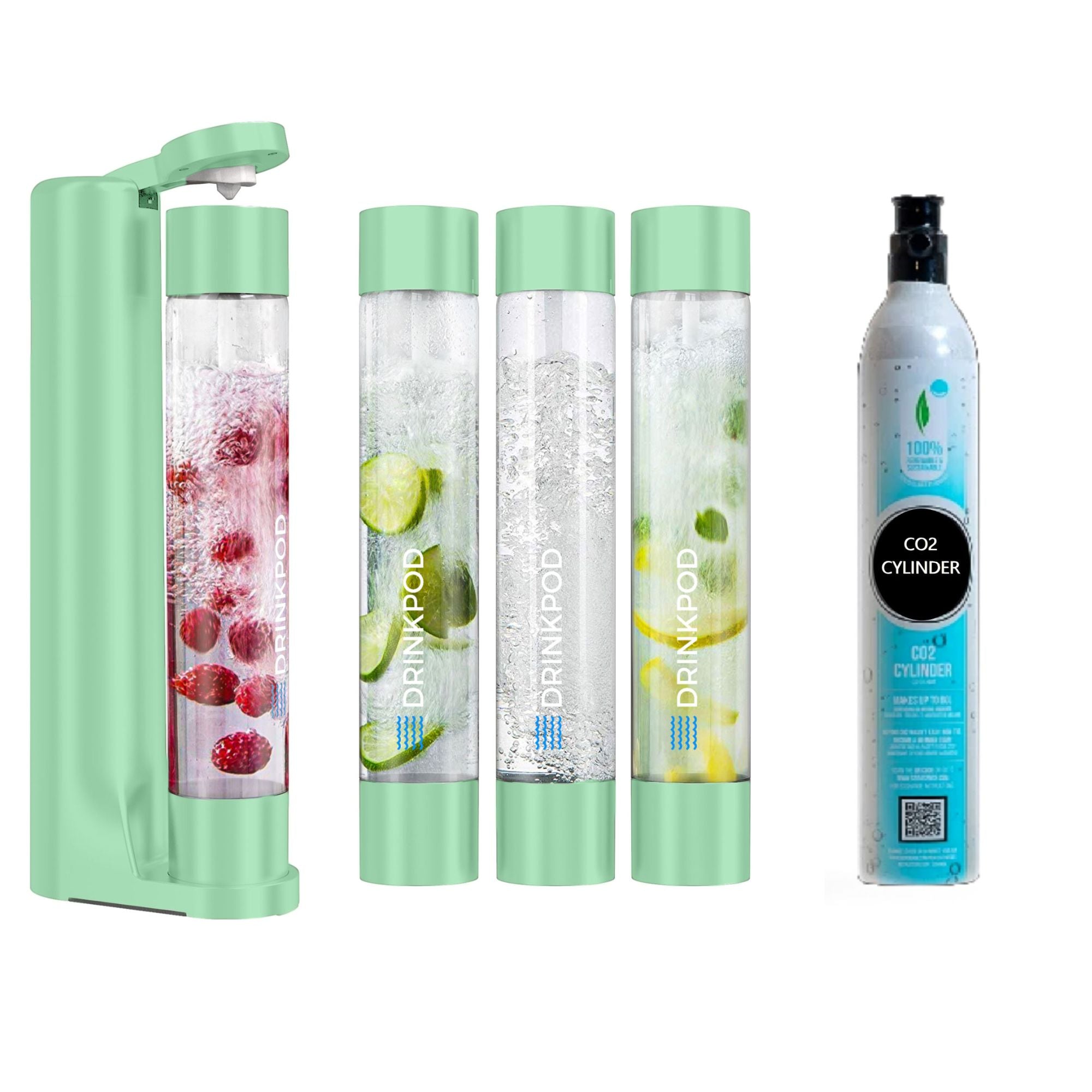 FIZZPod Soda Machine + 1 CO₂ Cylinder - Make Homemade Sparkling Water, Juice, Tea and Cocktail Drinks with Fruits & Candy by Drinkpod