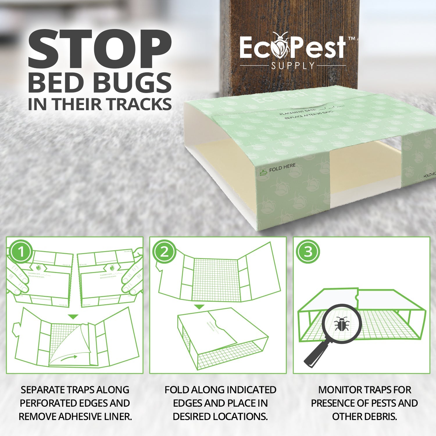 Bed Bug Glue Traps – 12 Pack | Sticky Indoor Pest Control Trap for Bed Bugs by EcoPest Supply