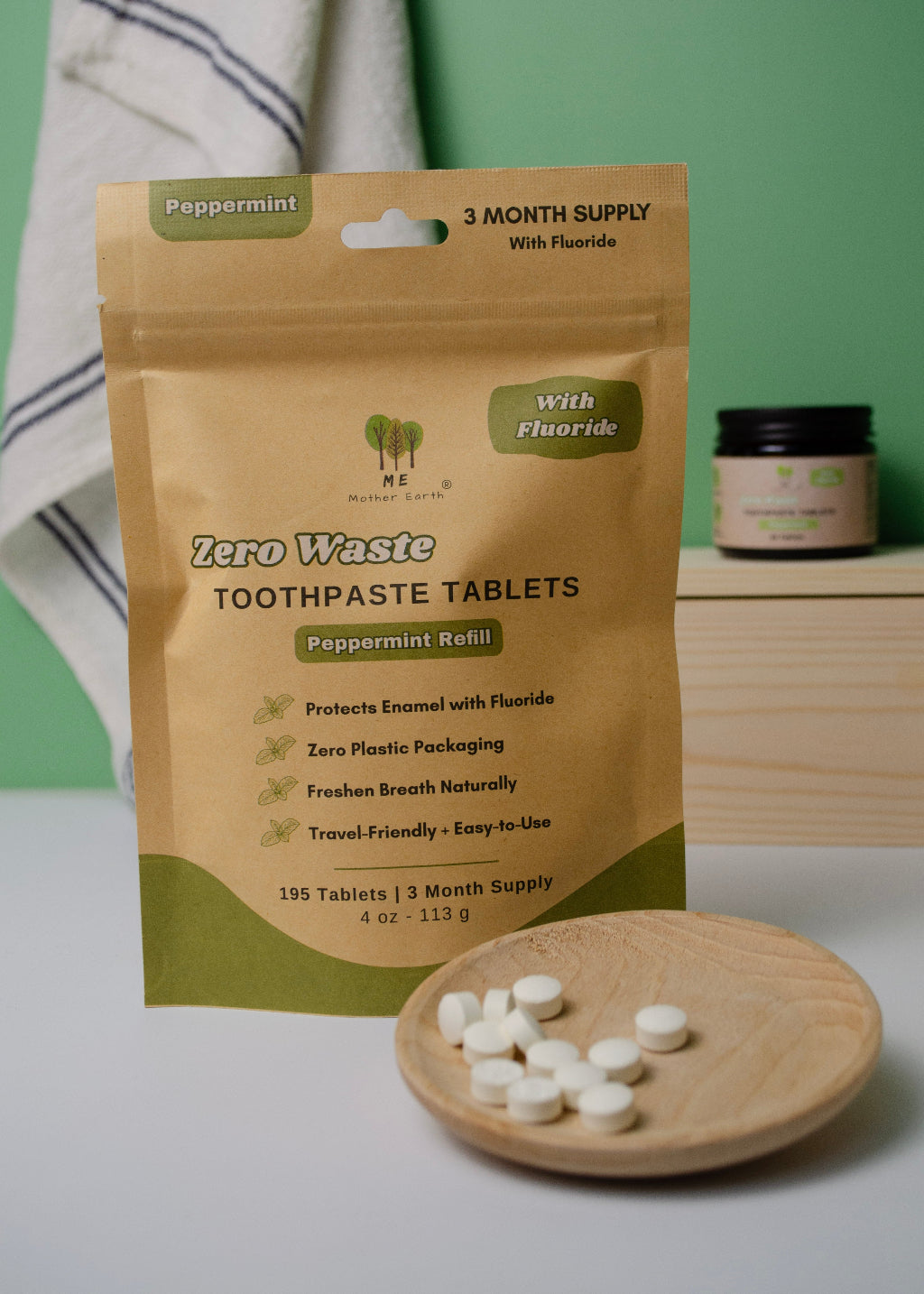 Zero Waste Toothpaste Tablets with Fluoride: 3 Month Refills