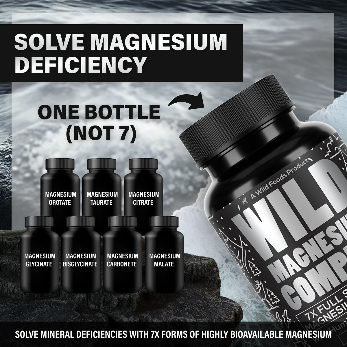 Wild Magnesium Complex - Chelated - 7x Forms - 450 mg of Elemental Magnesium by Wild Foods
