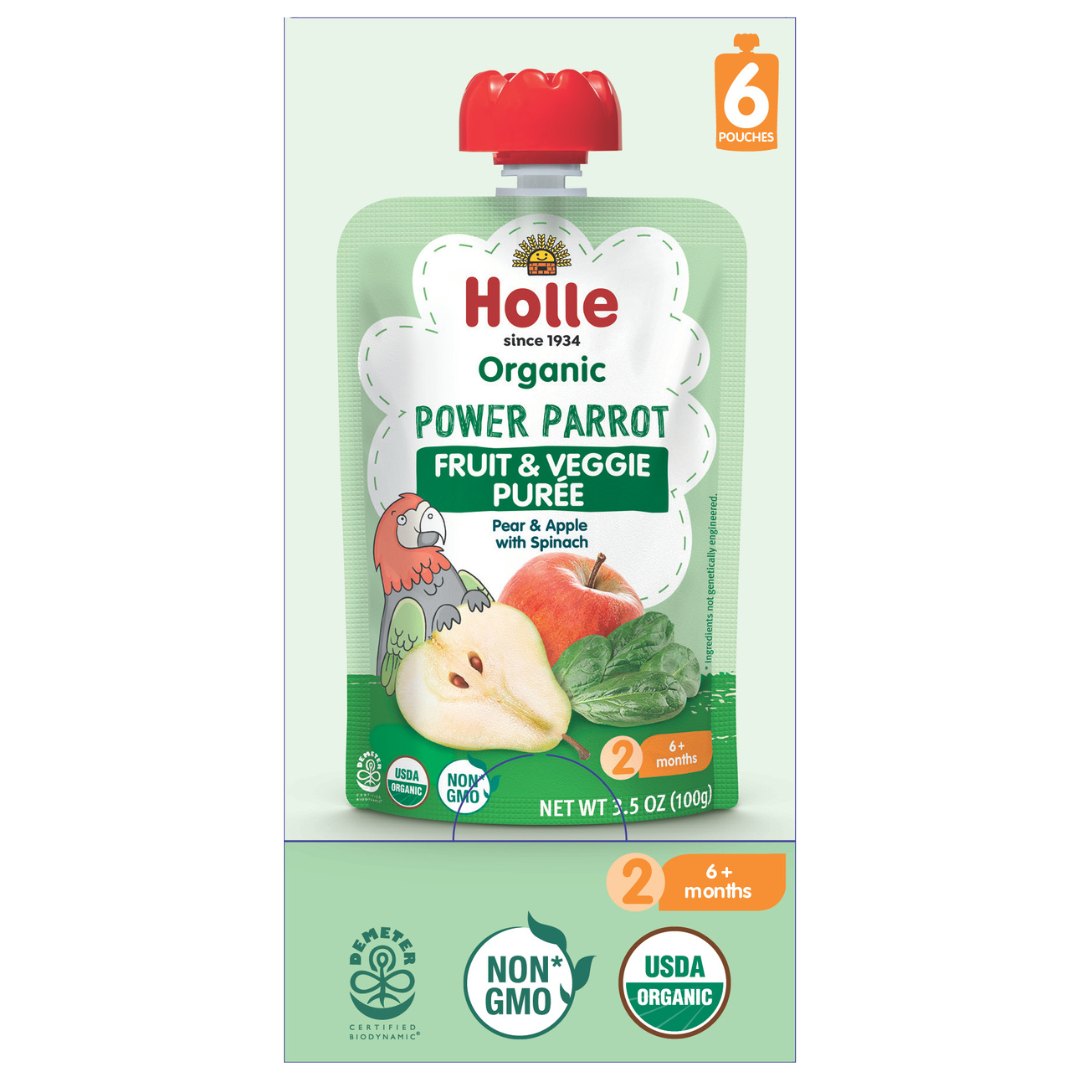 Holle Baby Food Pouches - Organic Fruit & Veggie Puree - Power Parrot by Holle USA
