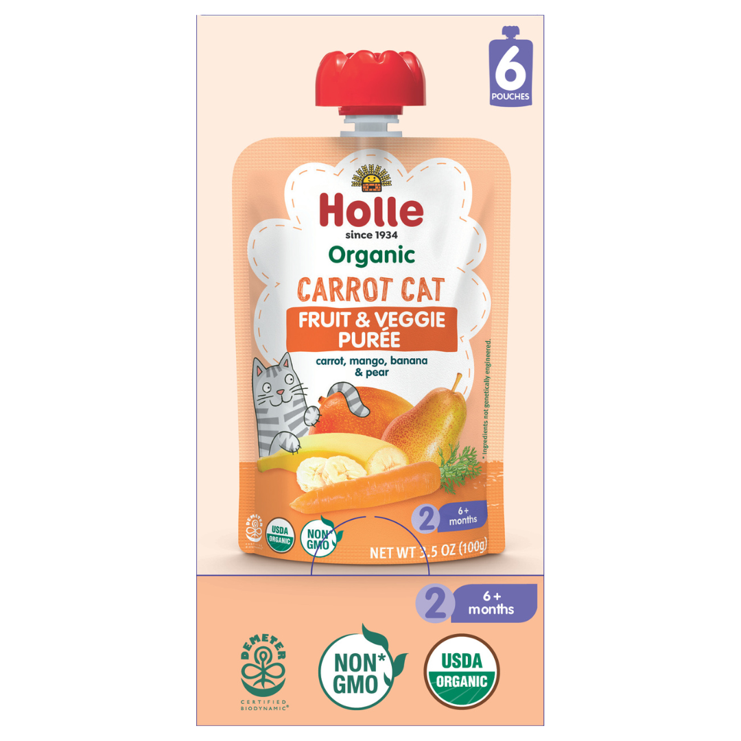Holle Baby Food Pouches - Organic Fruit & Veggie Puree - Carrot Cat by Holle USA