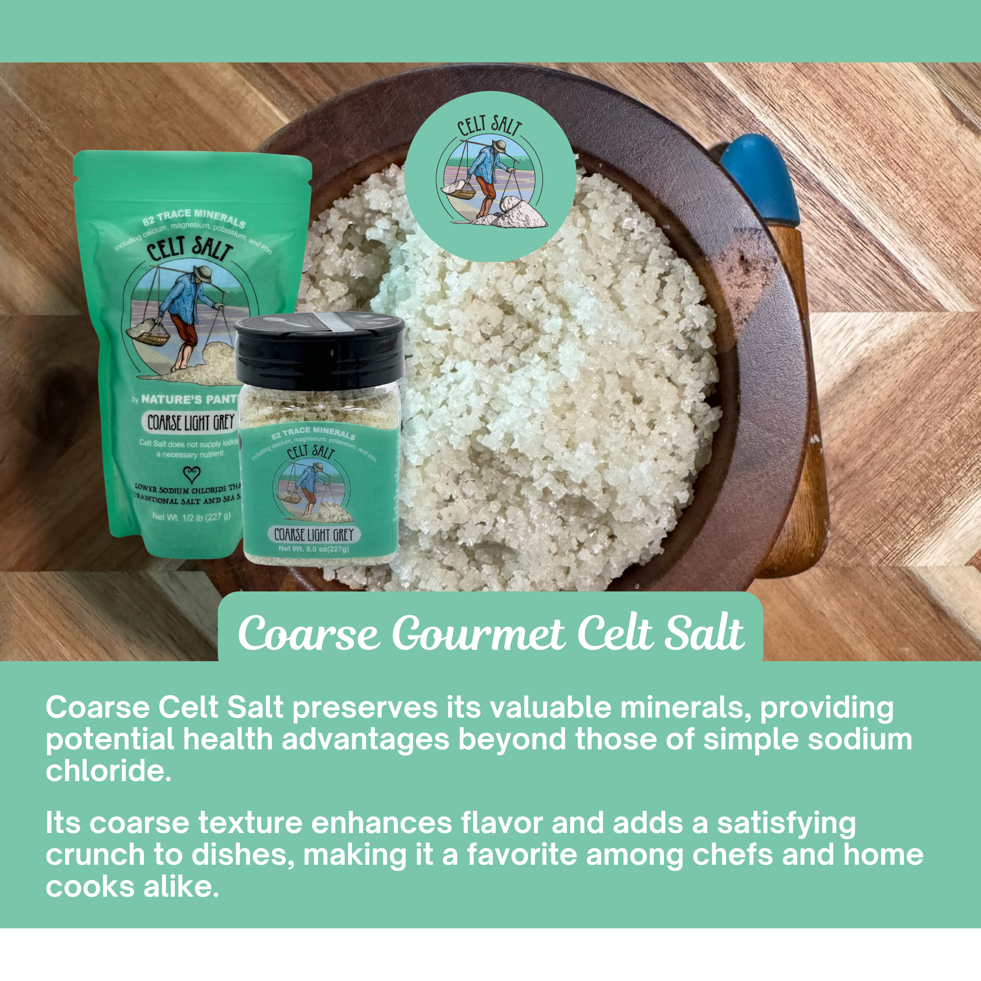 Celtic Sea Salt- 8 oz Shaker of Coarse Light Grey, organic, 82 minerals, Celt Salt By Nature's Pantry by Celt Salt
