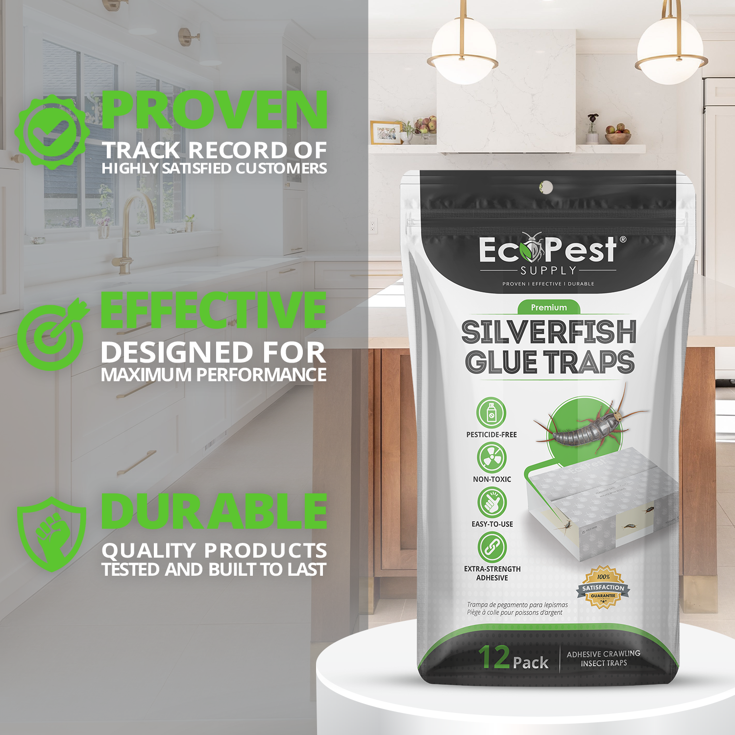 Silverfish Glue Traps – 20 Pack | Sticky Indoor Pest Control Trap for Silverfish by EcoPest Supply