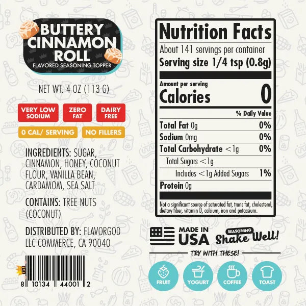 Buttery Cinnamon Roll Seasoning Topper Mix 3 Bottle Pack, Natural Healthy Blend, Bread, Pudding, Coffee Sprinkles, Oatmeal, Sandwiches & Ice Cream, Low Sodium, Kosher, Gluten Dairy Free by FlavorGod