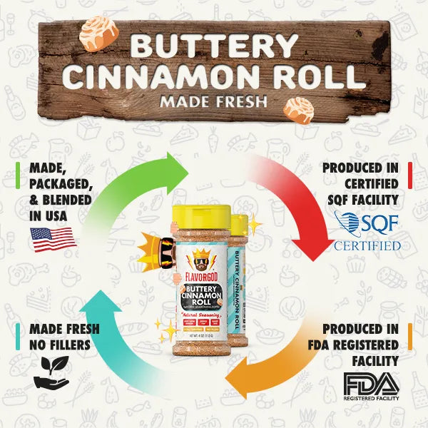 Buttery Cinnamon Roll Seasoning Topper Mix 3 Bottle Pack, Natural Healthy Blend, Bread, Pudding, Coffee Sprinkles, Oatmeal, Sandwiches & Ice Cream, Low Sodium, Kosher, Gluten Dairy Free by FlavorGod