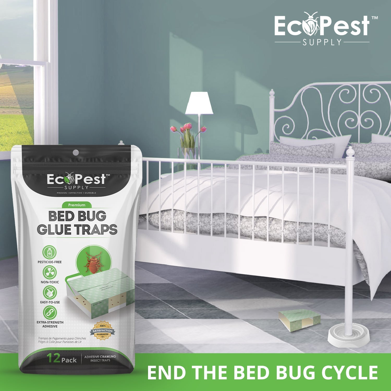 Bed Bug Glue Traps – 12 Pack | Sticky Indoor Pest Control Trap for Bed Bugs by EcoPest Supply