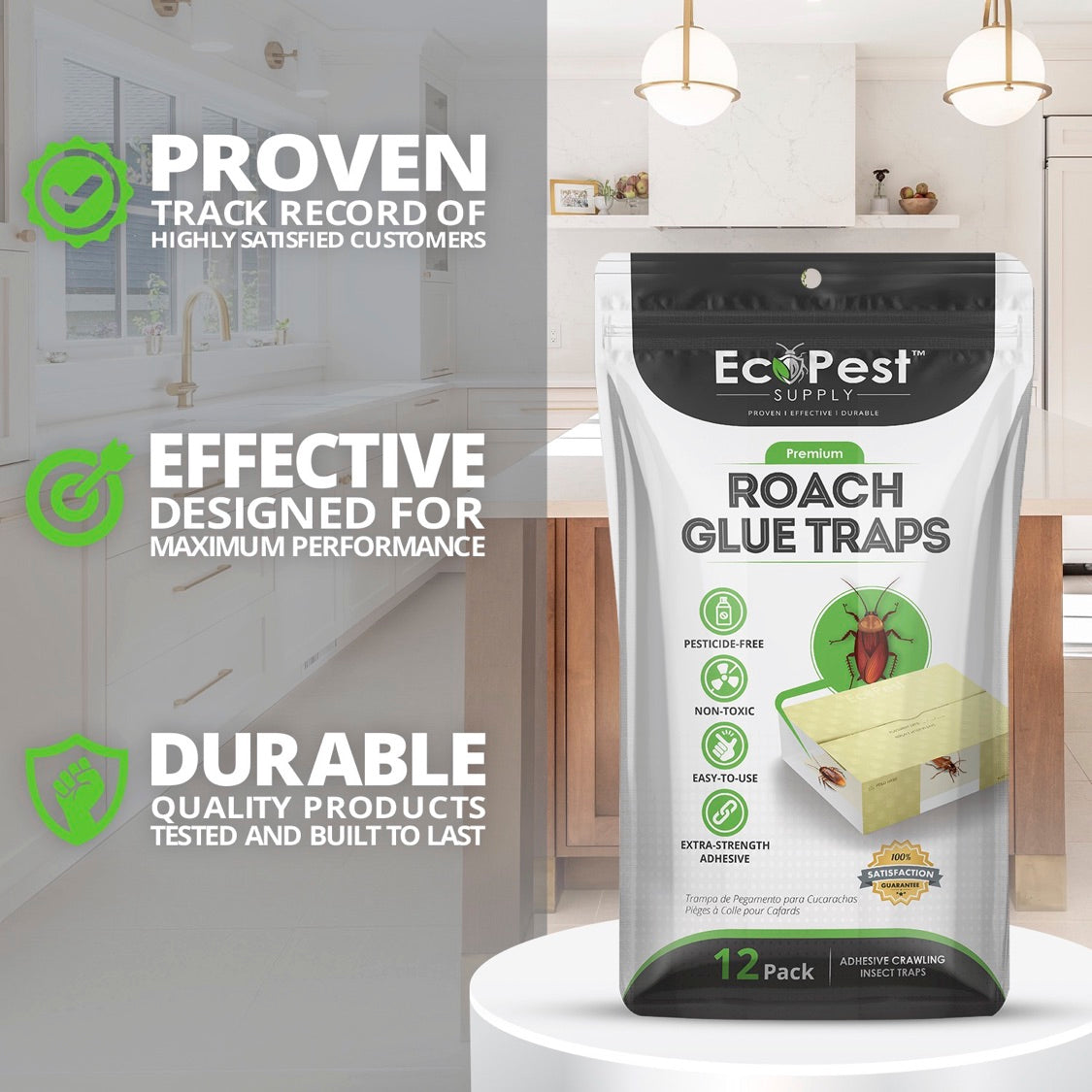 Roach Glue Traps – 12 Pack | Sticky Indoor Pest Control Trap for Cockroaches by EcoPest Supply