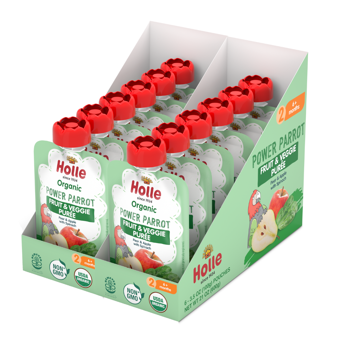 Holle Baby Food Pouches - Organic Fruit & Veggie Puree - Power Parrot by Holle USA
