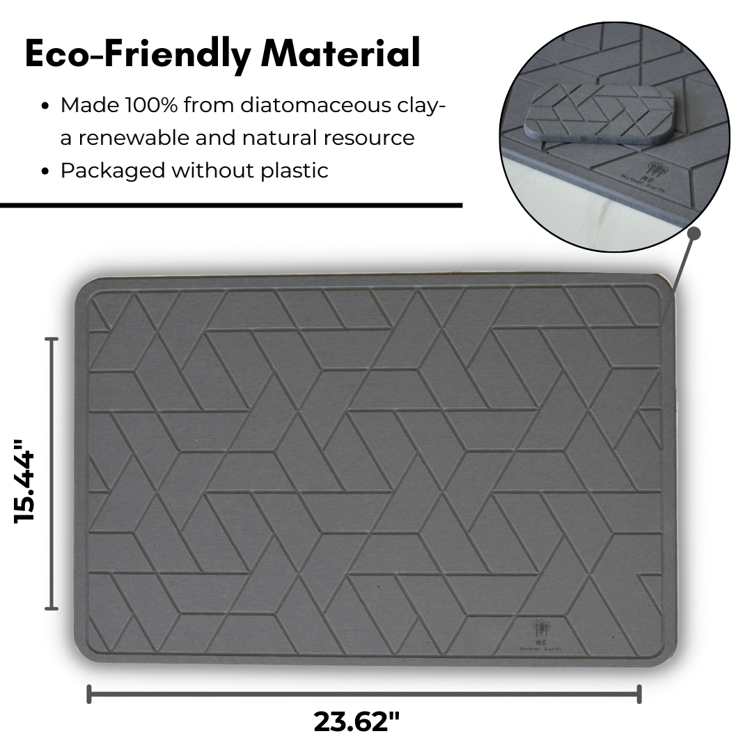 Quick Dry Diatomaceous Earth Floor Stone Bath and Dish Mat | Bathroom Shower Mat Non-Slip | Super Absorbent | Eco Friendly | Sustainable