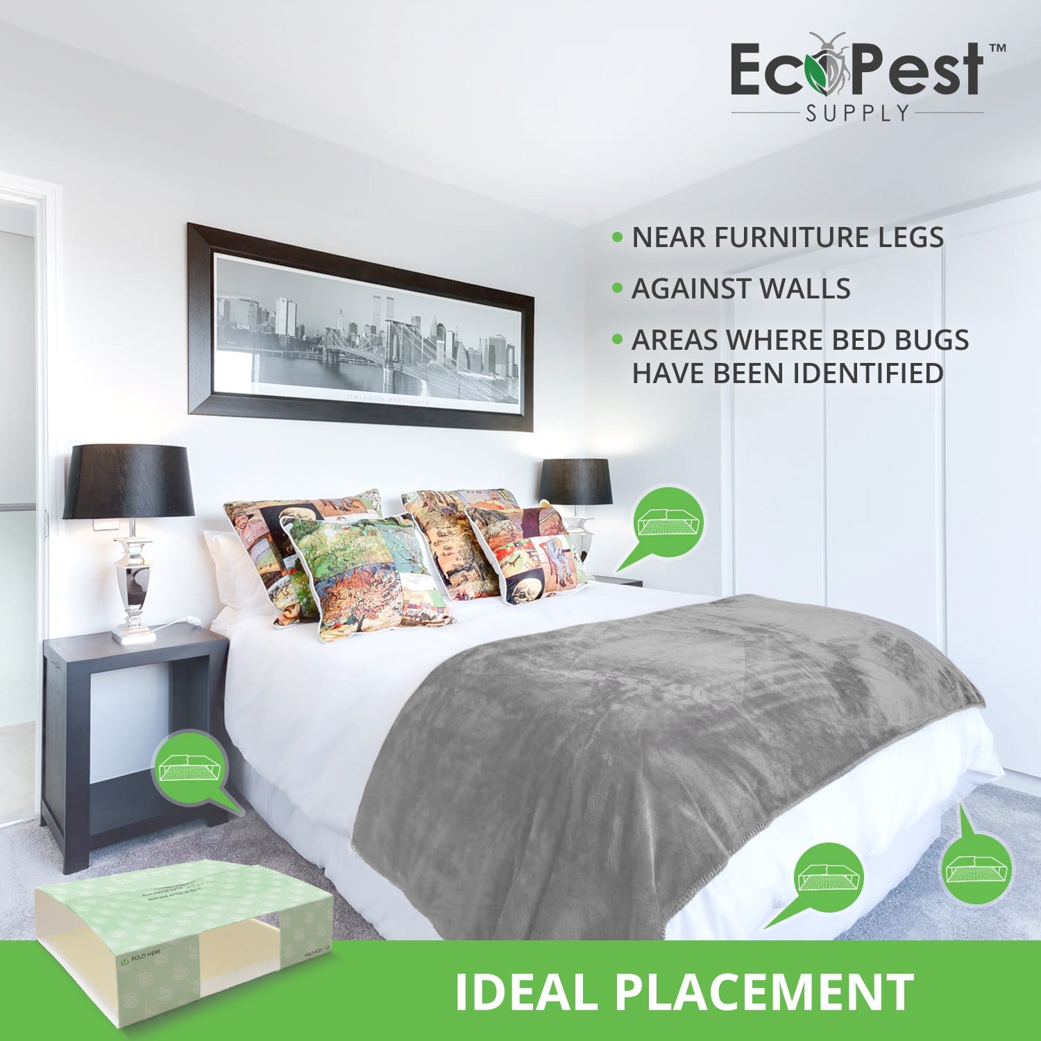 Bed Bug Glue Traps – 12 Pack | Sticky Indoor Pest Control Trap for Bed Bugs by EcoPest Supply