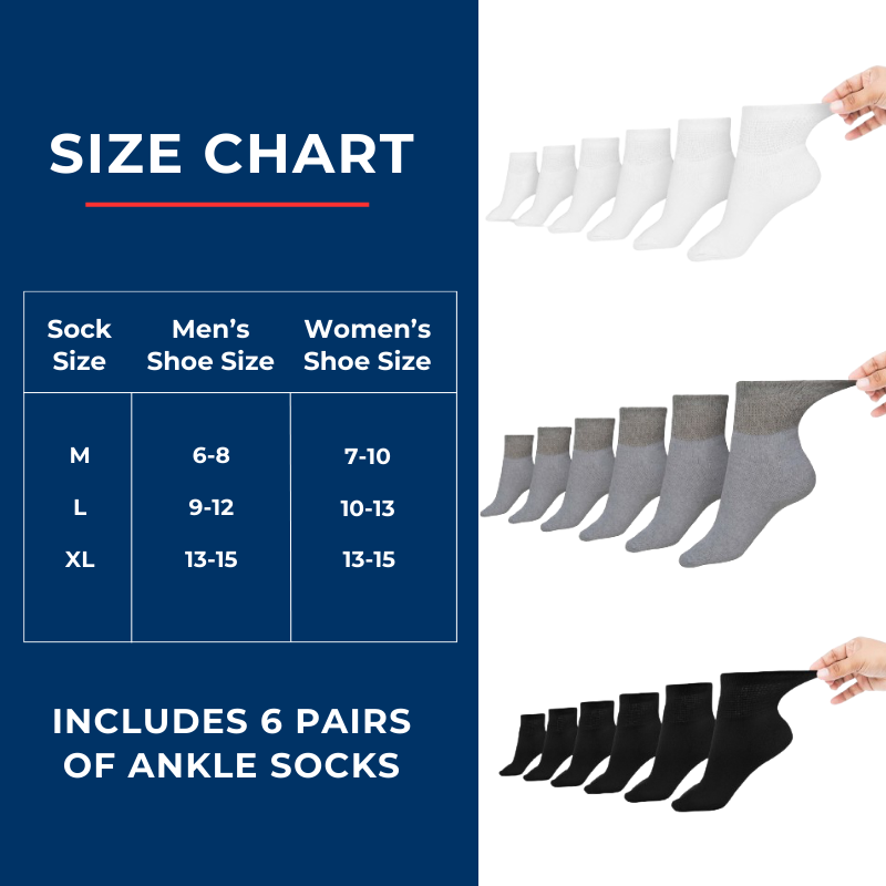 Women's Cotton Diabetic Ankle Socks (6 Pair) by DIABETIC SOCK CLUB