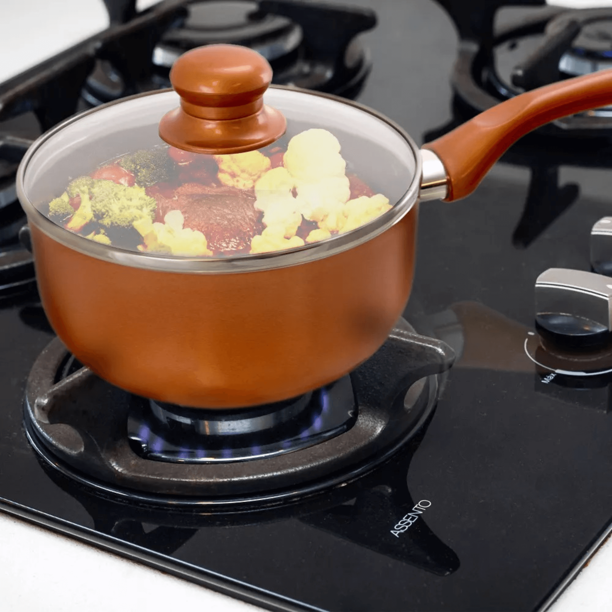 Better Chef 2Qt Ceramic-Coated Copper-Tone Saucepan with Glass Lid by Jupiter Gear Home