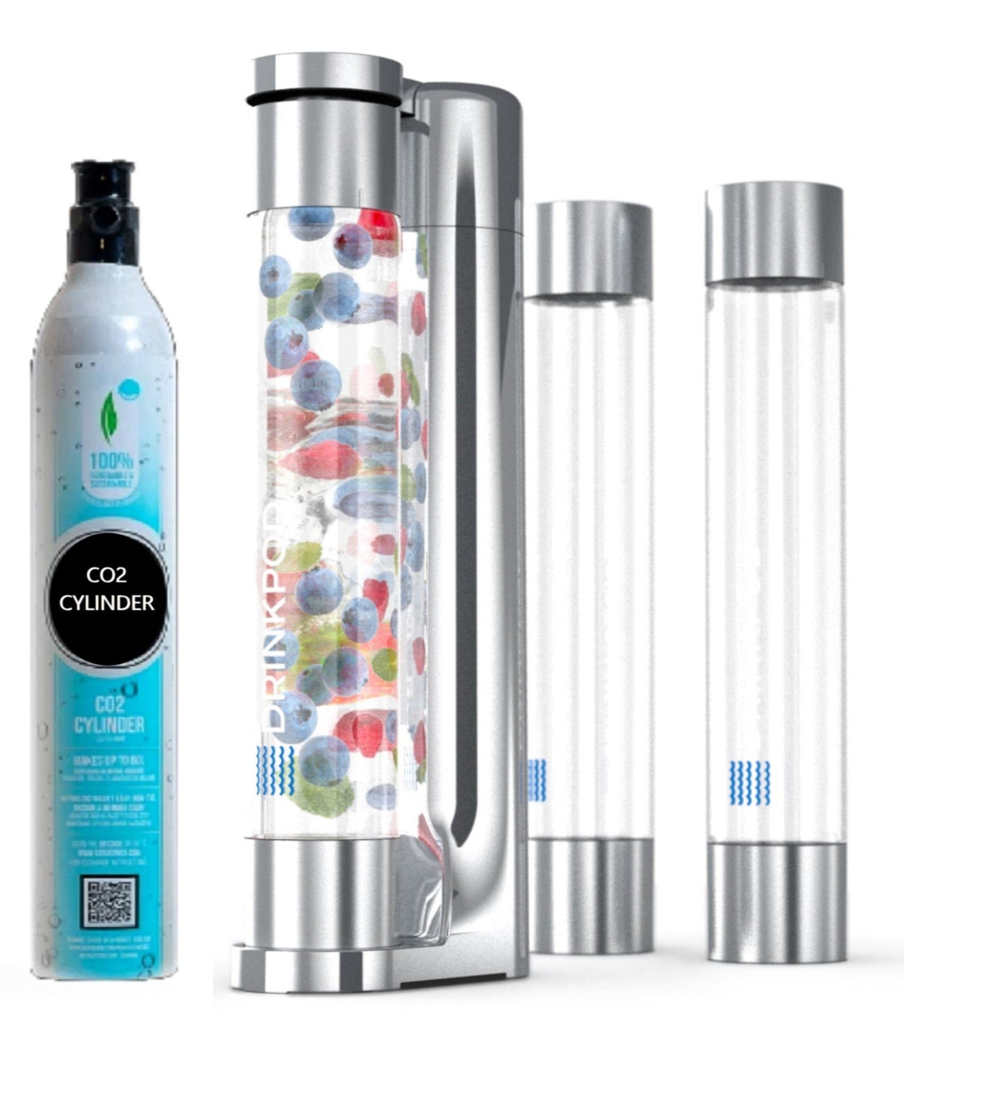 FIZZPod Soda Machine + 1 CO₂ Cylinder - Make Homemade Sparkling Water, Juice, Tea and Cocktail Drinks with Fruits & Candy by Drinkpod