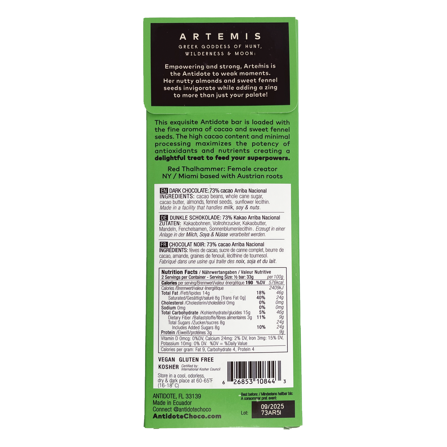 Antidote Chocolate ARTEMIS: ALMOND + FENNEL - 12 Bars by Farm2Me