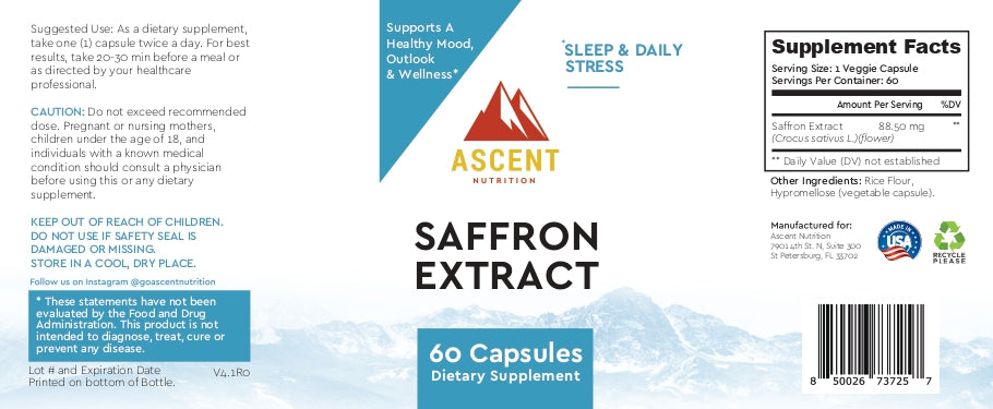 Saffron Extract, 60 Capsules, 88.5 mg each by Ascent Nutrition
