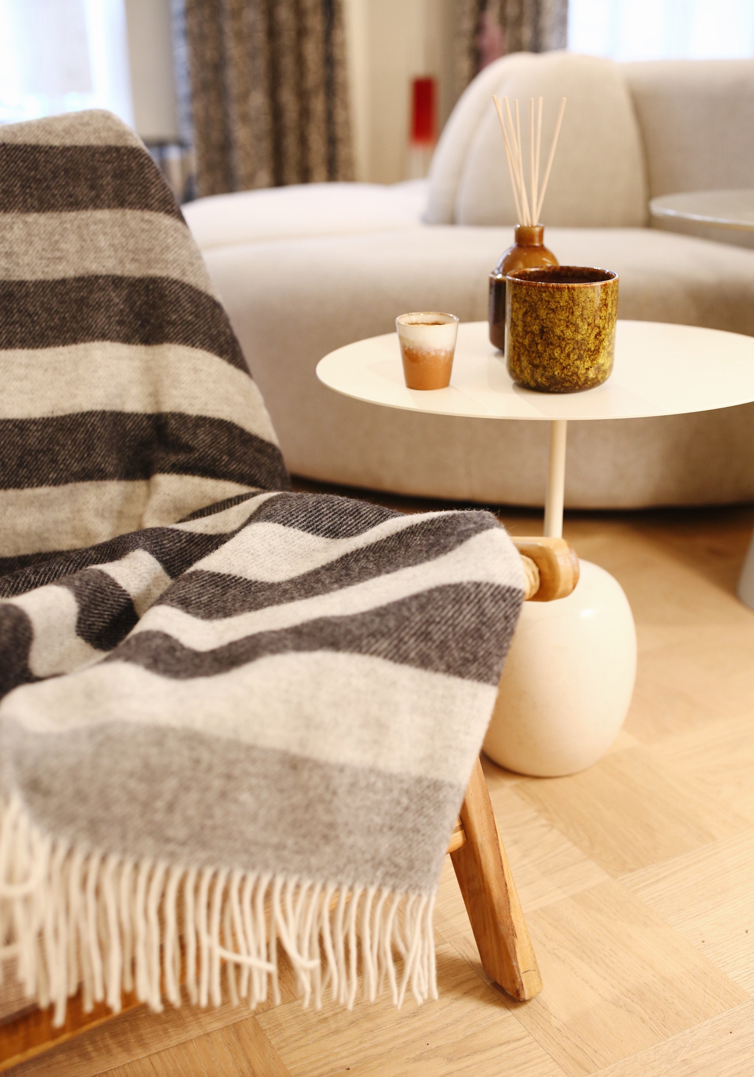 Bloomsbury Striped Wool Throw Anthracite with Grey by Linen Way