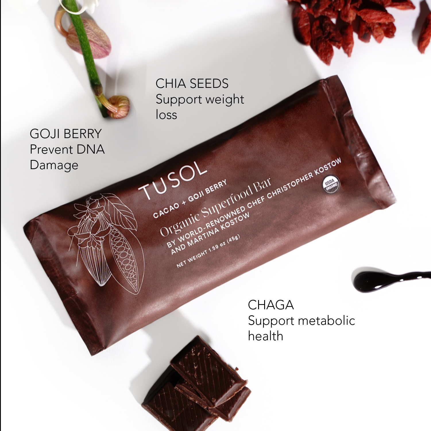 Cacao + Goji Berry Protein Bar (8 Pk) by TUSOL Wellness