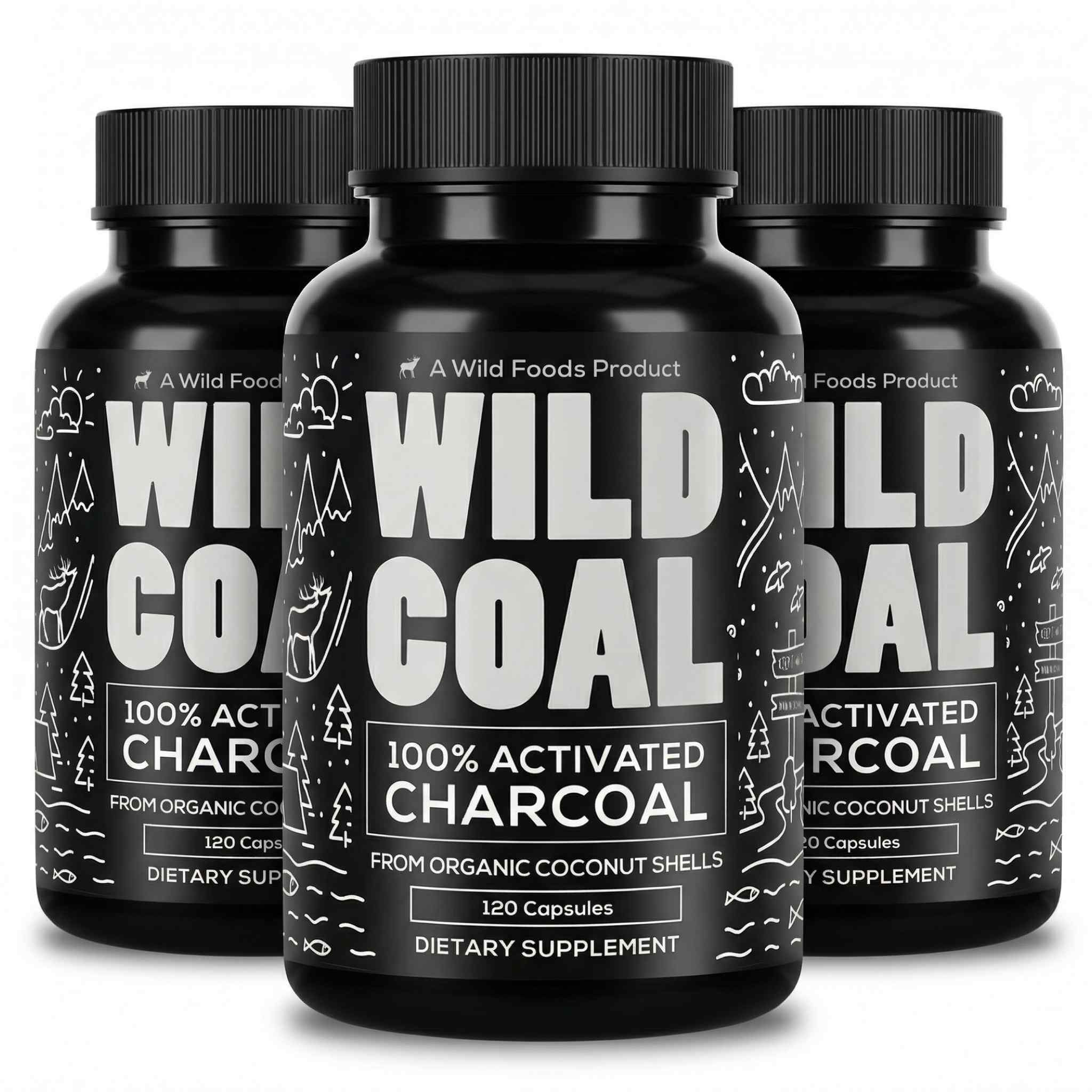Activated Charcoal Capsules, 60 servings - Made from 100% Organic Coconuts