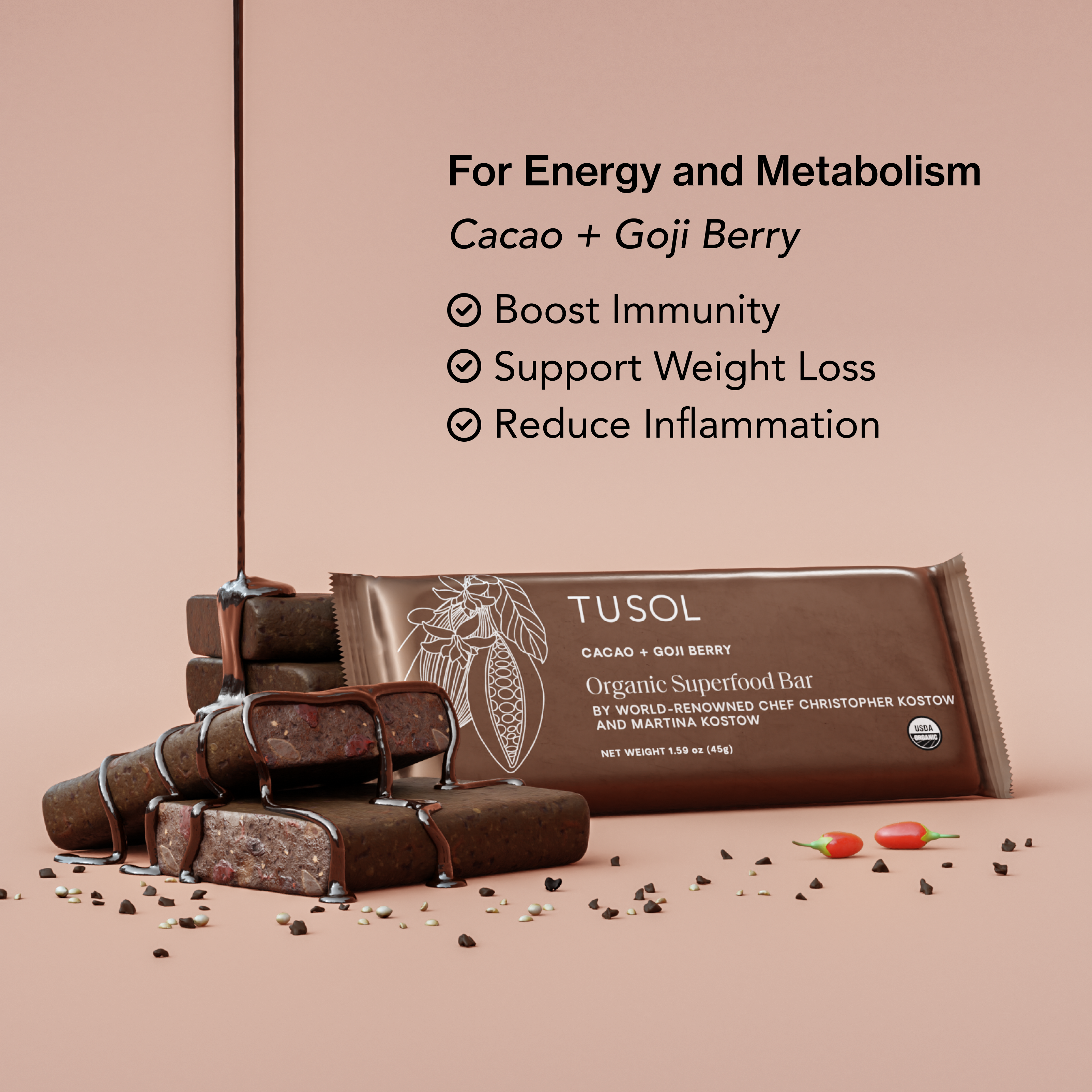 Cacao + Goji Berry Protein Bar (8 Pk) by TUSOL Wellness