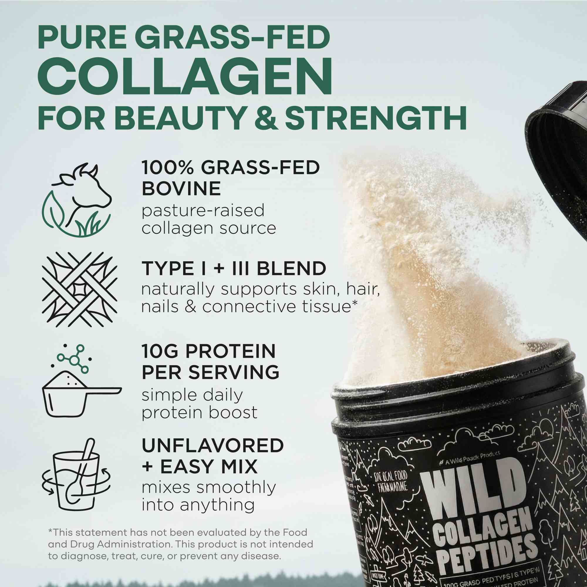 Grass-Fed Collagen Peptides, 41 servings – Skin, Hair & Joint Support Collagen