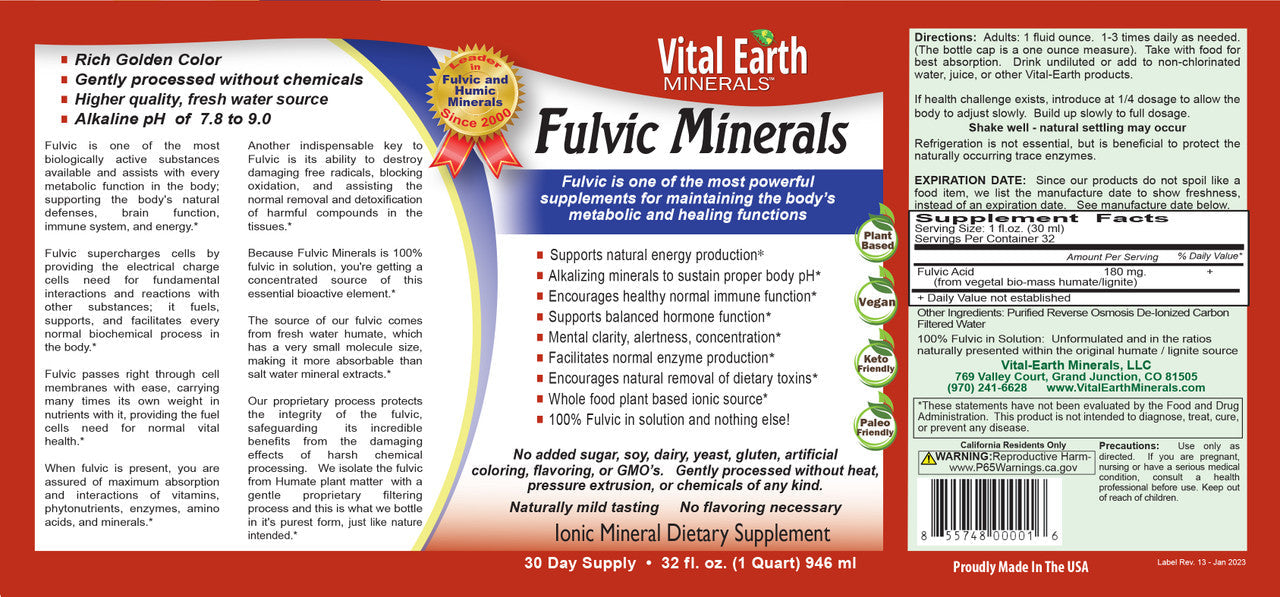 Fulvic Minerals Liquid, 32 Oz.
