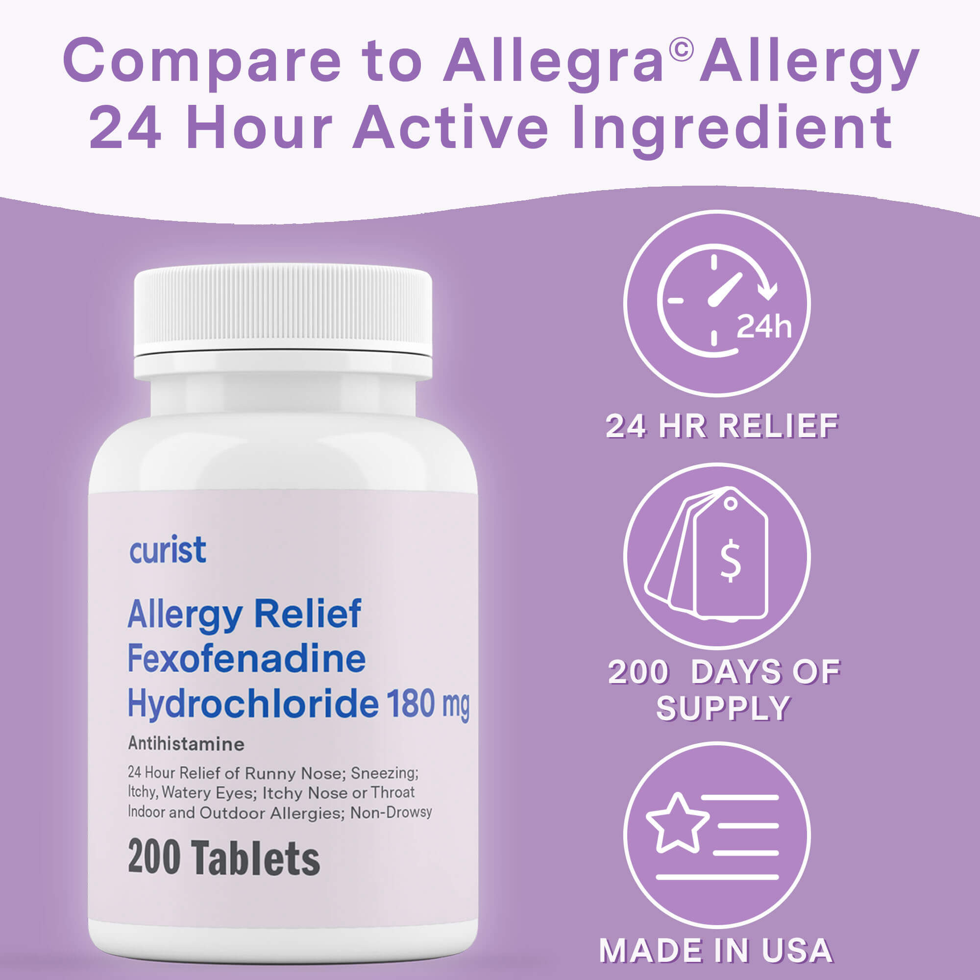 Allergy Relief (fexofenadine 180 mg), 200 ct by Curist