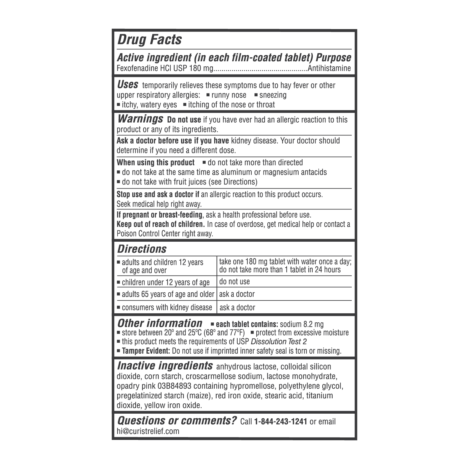 Allergy Relief (compare to Allegra), 200 ct by Curist