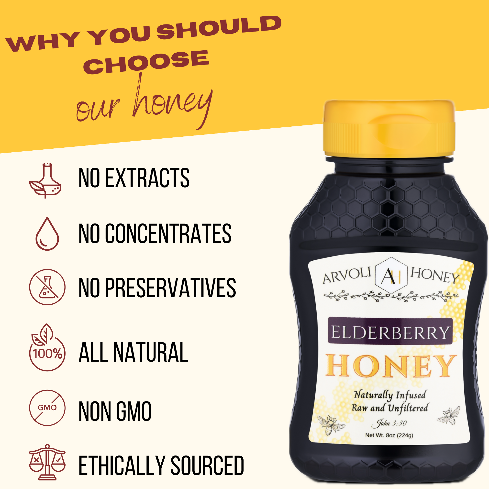 Arvoli Honey Elderberry Infused Honey Bottles - 12 bottles x 8 oz by Farm2Me