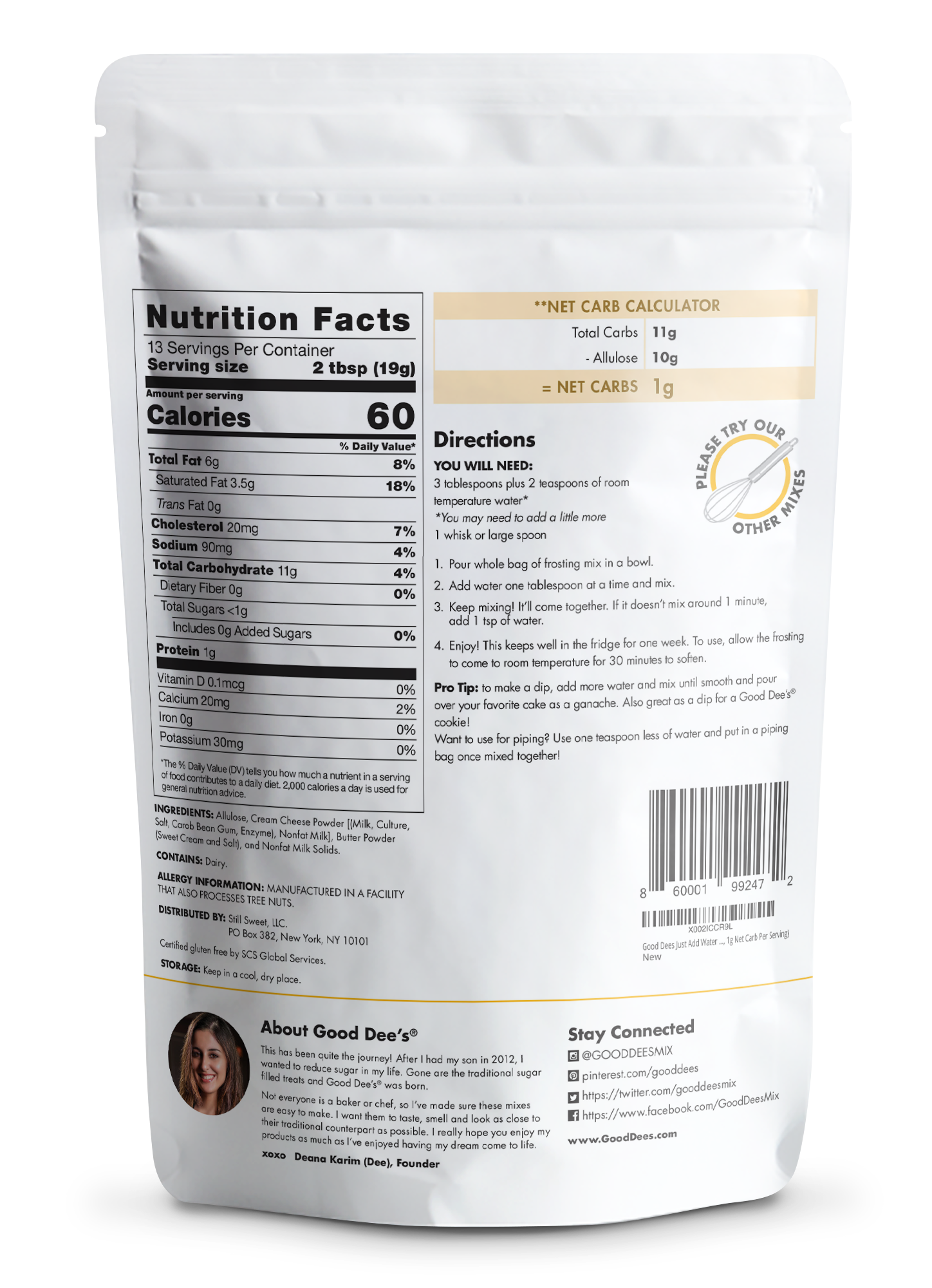 Just Add Water Cream Cheese Keto Frosting - Gluten Free and No Added Sugar by Good Dee's