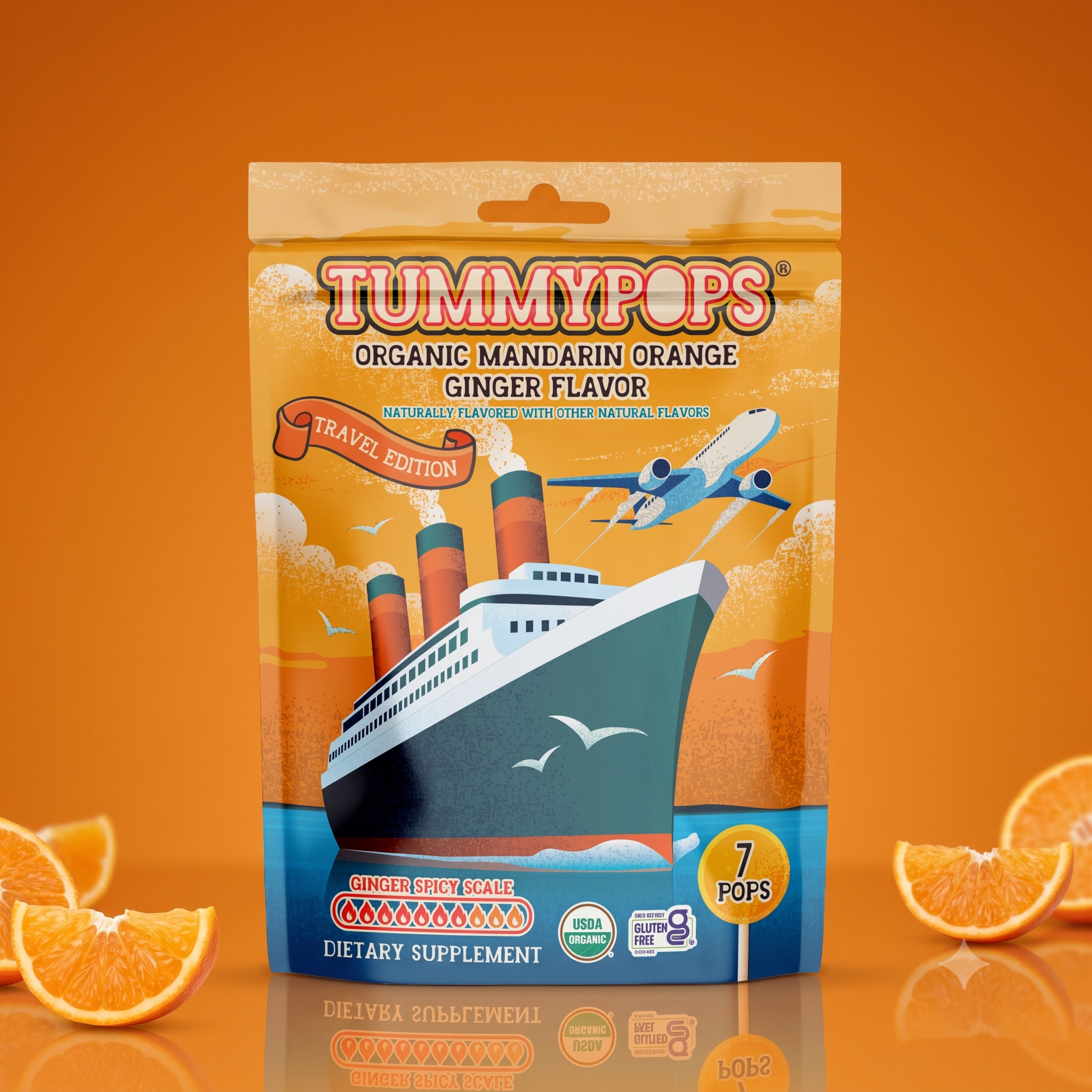 Travel Edition Mandarin Orange Ginger Tummypops, 7 ct