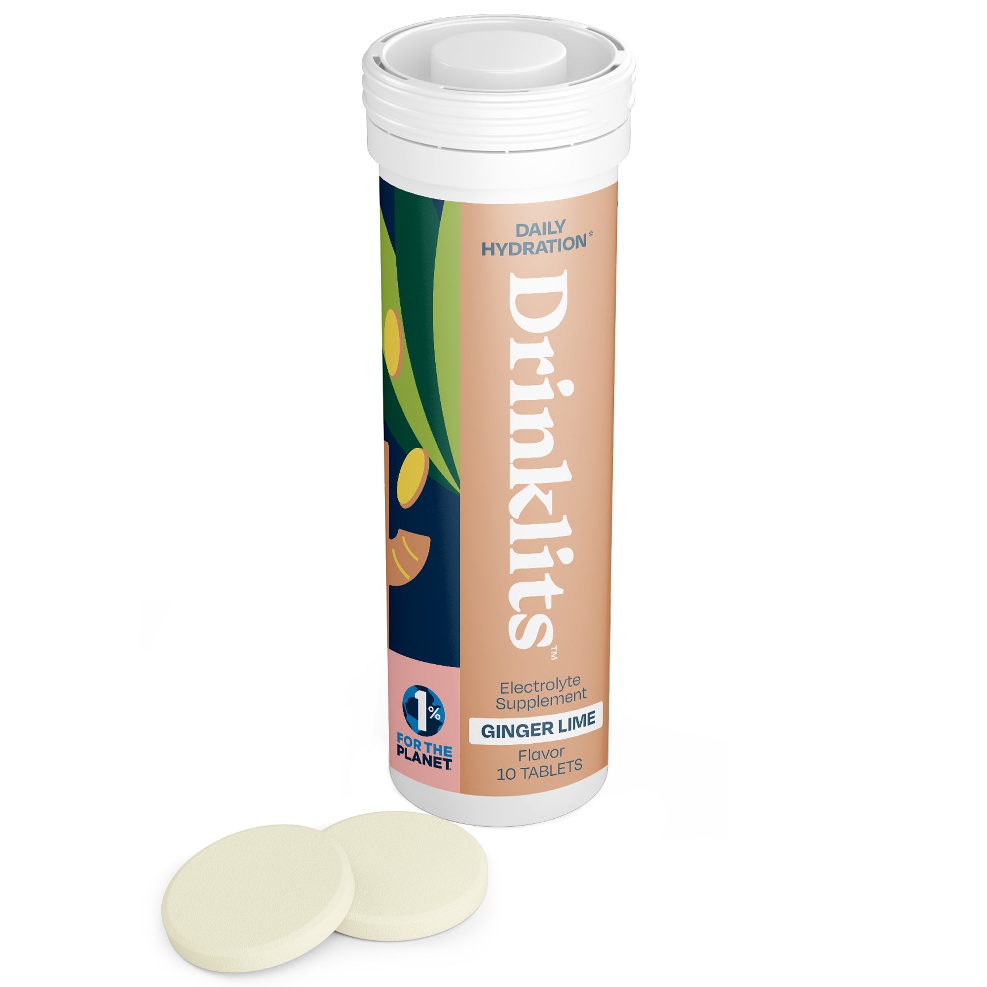 GINGER-LIME Electrolyte Tablets for Daily Hydration (8 Tubes, 80 Servings) by Drinklits