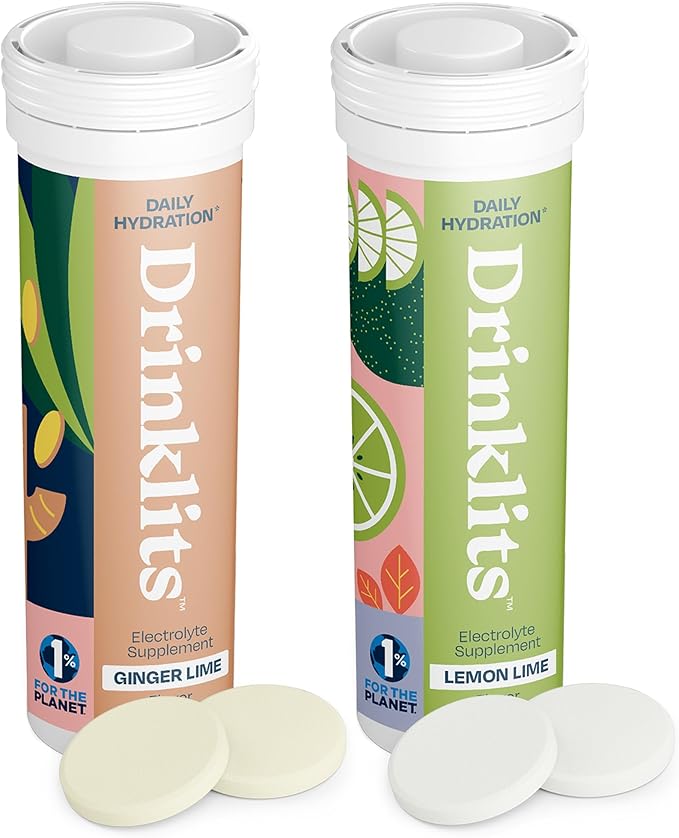 Daily Hydration, Vitamins, Electrolyte Tablets, Ginger-Lime and Lemon Lime, 2 Pack (20 Servings) by Drinklits