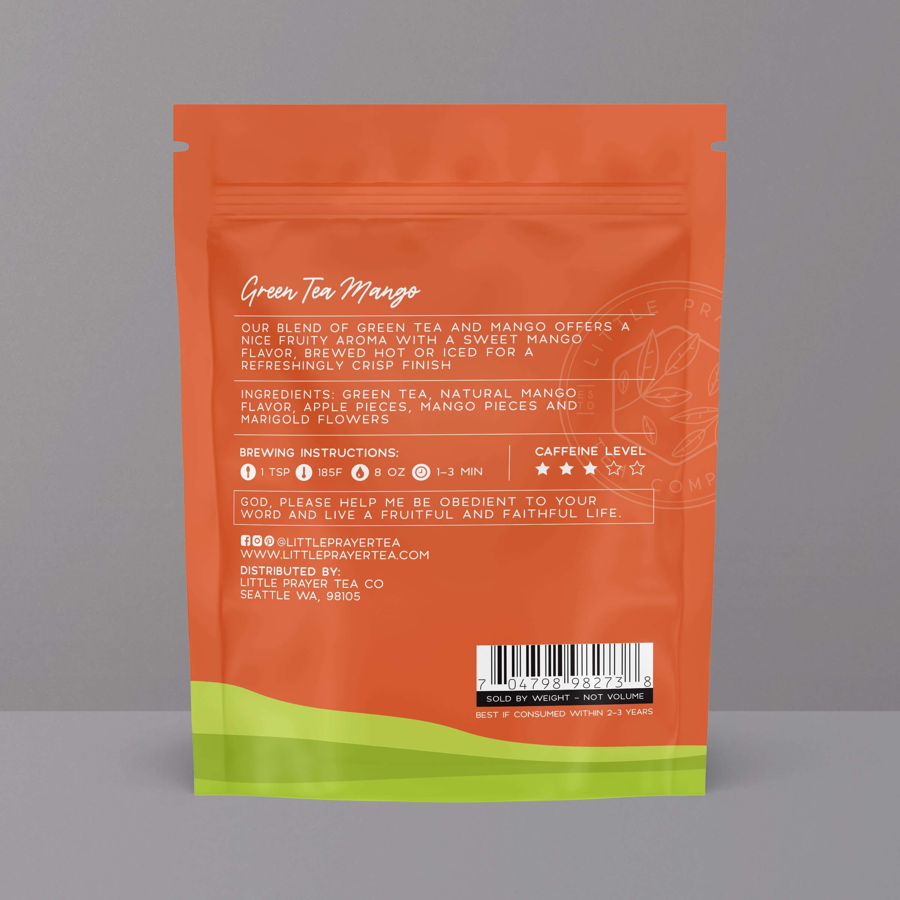 Bible Verse Tea "Serve The Lord" Green Tea With Mango by Little Prayer Tea Company