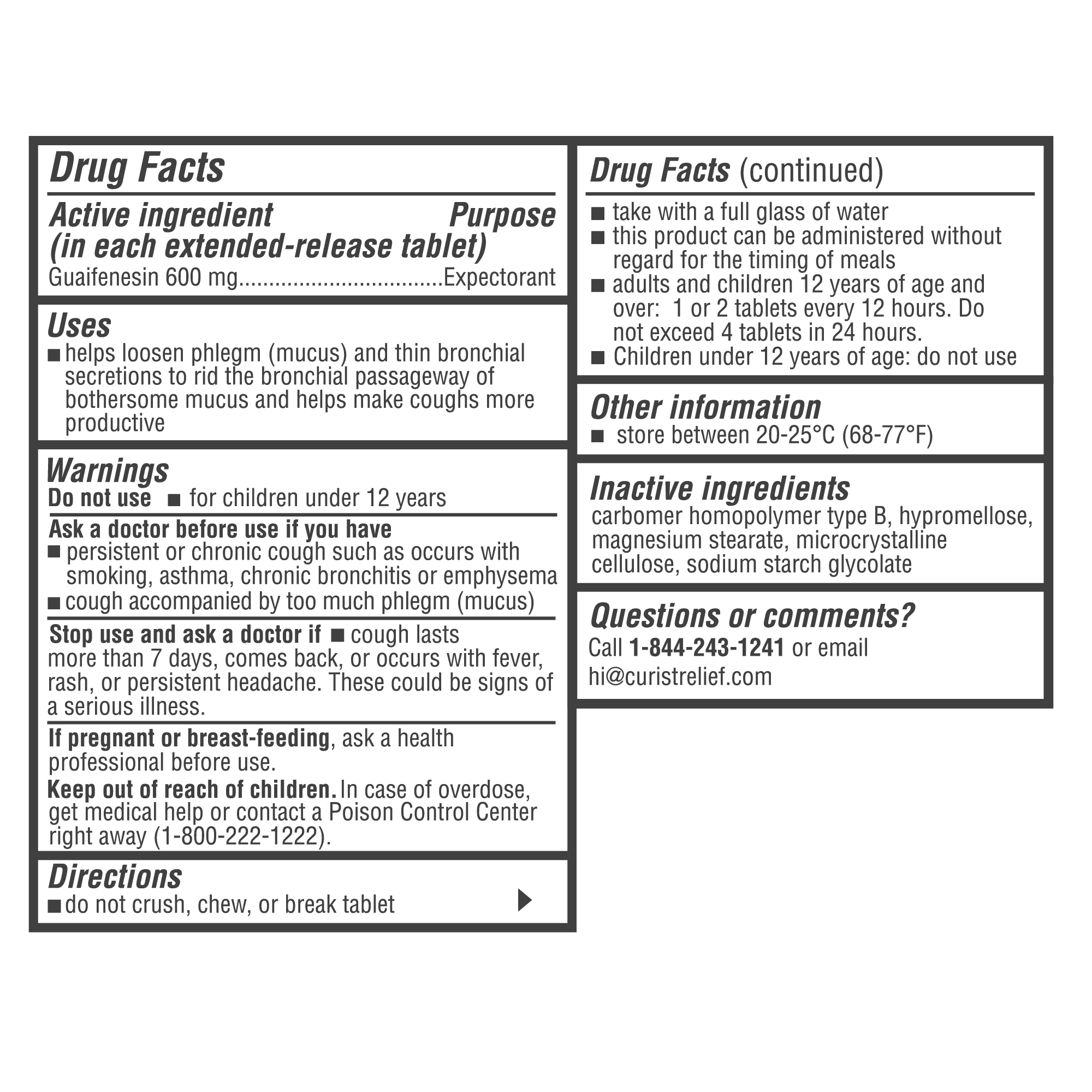 Mucus Relief (guaifenesin 600 mg), 200 ct by Curist