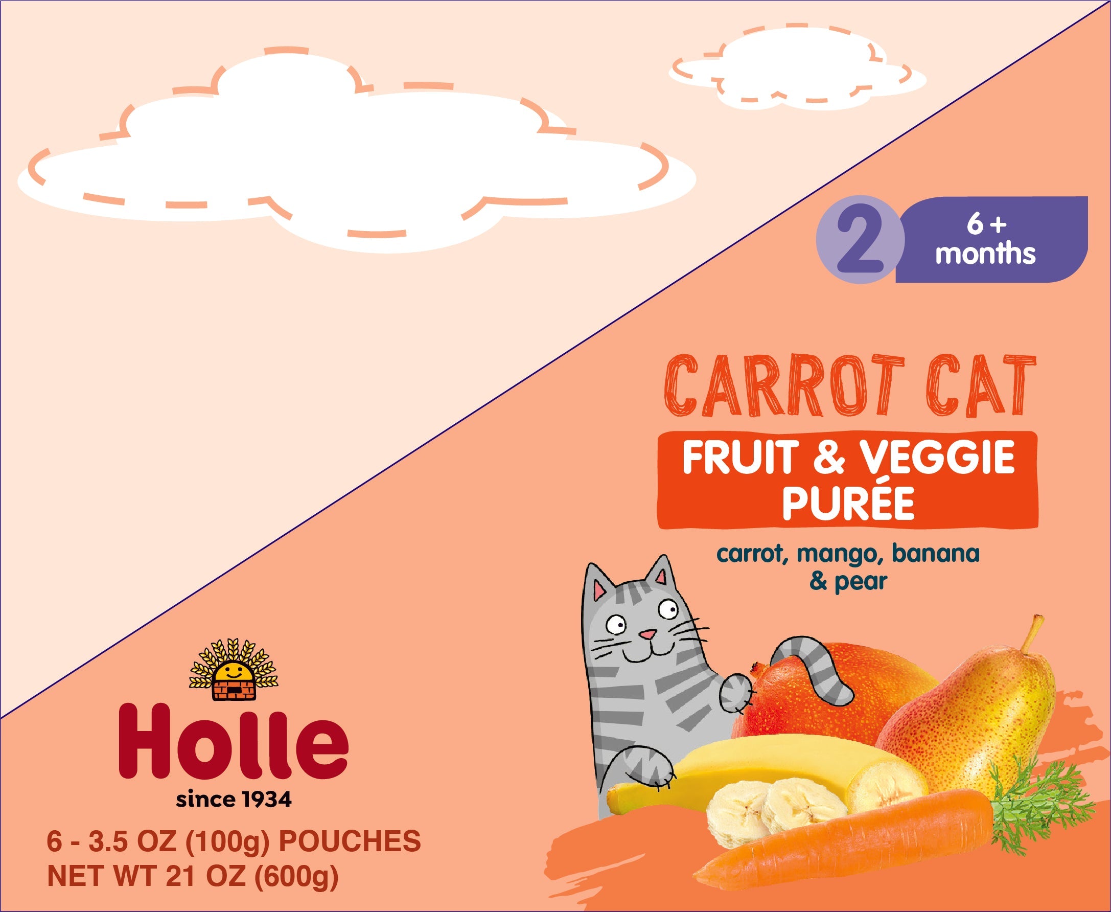 Holle Baby Food Pouches - Organic Fruit & Veggie Puree - Carrot Cat by Holle USA